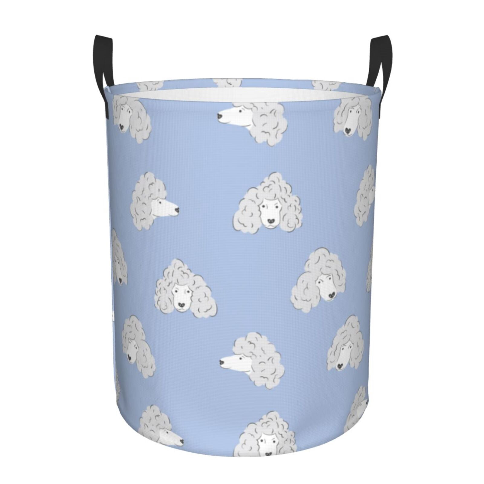 Large Laundry Basket with Handles - Cute Funny Poodle Dog Blue Kids Baby Dirty Clothes Laundry Hamper for Bedroom Aesthetic