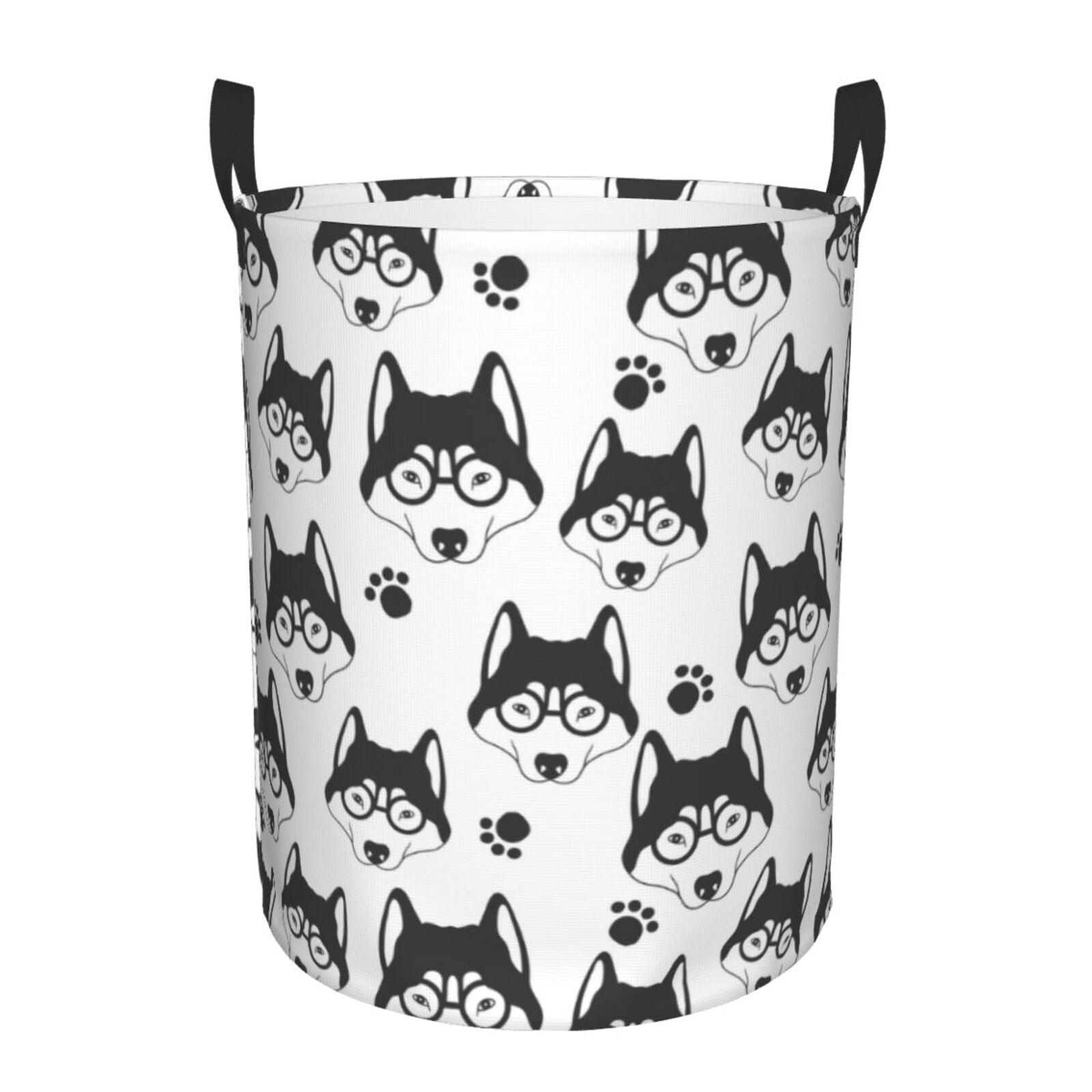 Large Laundry Basket with Handles - Cute Glasses Husky Funny Kids Baby Dirty Clothes Laundry Hamper for Bedroom Aesthetic