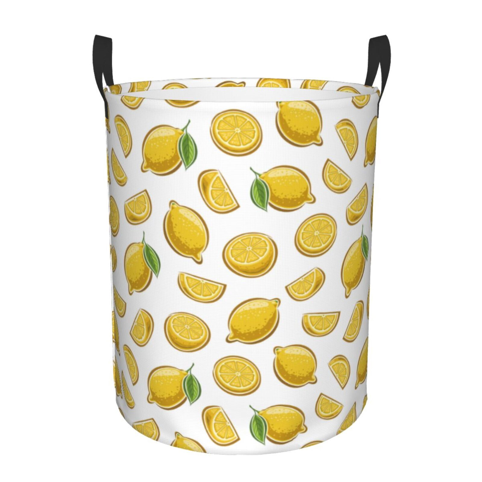 Large Laundry Basket with Handles - Cute Gold Lemon Kids Baby Dirty Clothes Laundry Hamper for Bedroom Aesthetic