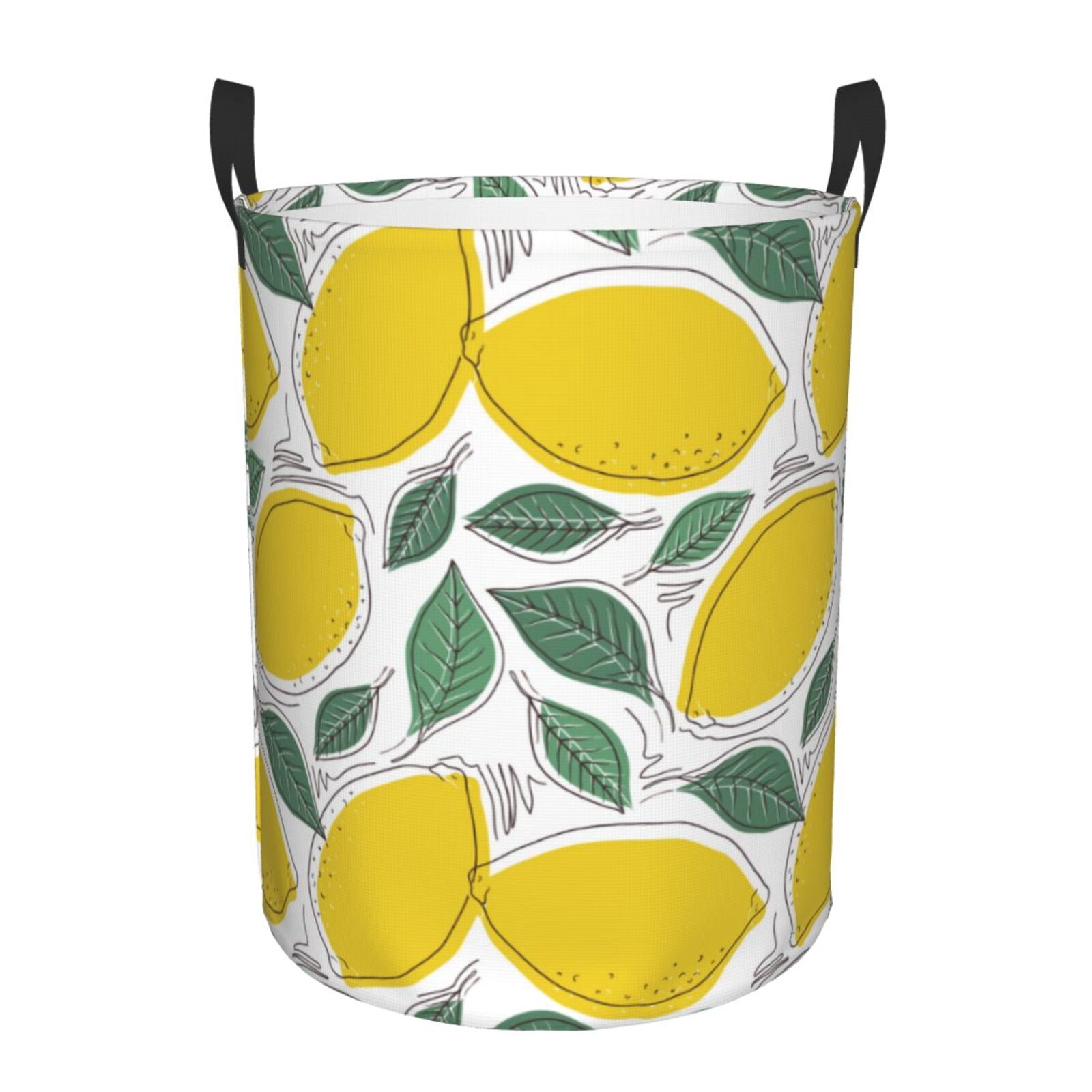 Large Laundry Basket with Handles - Cute Gold Lemon Leaves Kids Baby Dirty Clothes Laundry Hamper for Bedroom Aesthetic