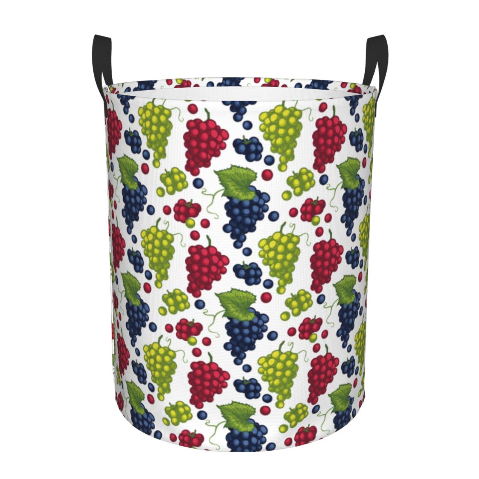 Large Laundry Basket with Handles - Cute Grape Blue Red Green Leaves Kids Baby Dirty Clothes Laundry Hamper for Bedroom Aesthetic