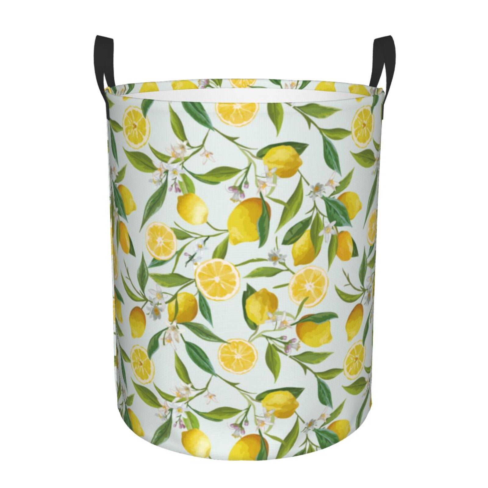 Large Laundry Basket with Handles - Cute Lemon Flower Leaves Kids Baby Dirty Clothes Laundry Hamper for Bedroom Aesthetic