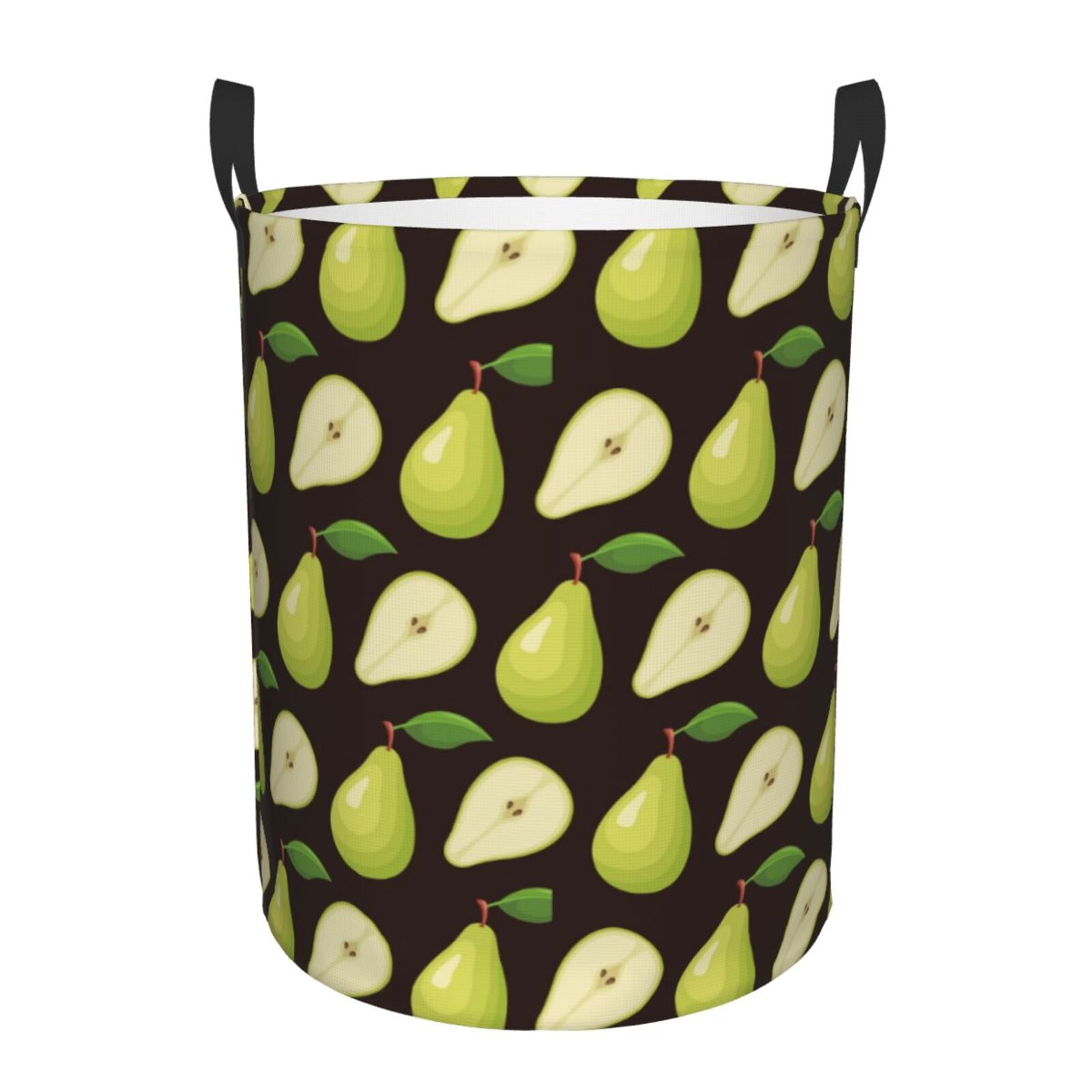 Large Laundry Basket with Handles - Cute Lime Green Pear Black Kids Baby Dirty Clothes Laundry Hamper for Bedroom Aesthetic