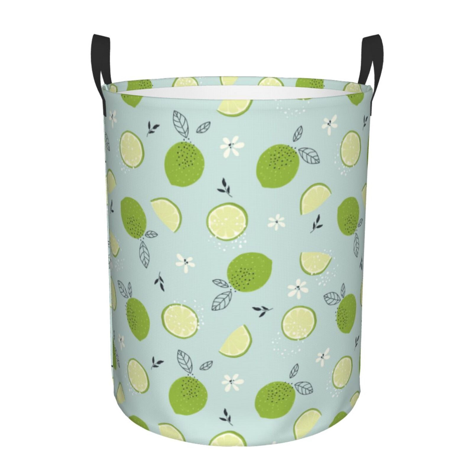 Large Laundry Basket with Handles - Cute Limes Flower Leaves Kids Baby Dirty Clothes Laundry Hamper for Bedroom Aesthetic