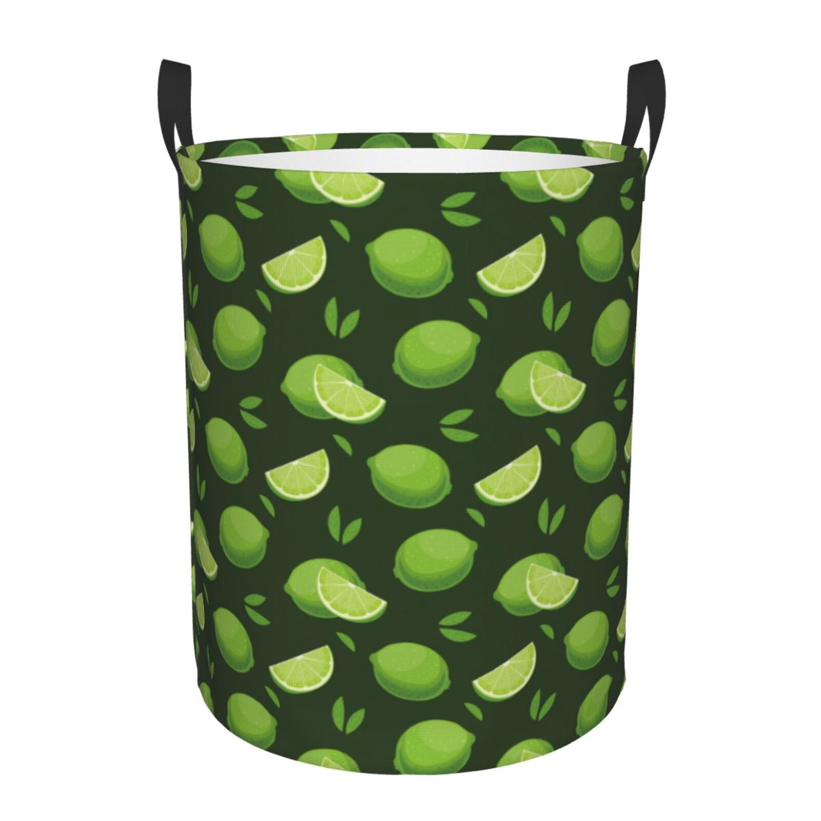 Large Laundry Basket with Handles - Cute Limes Sea Green Leaves Kids Baby Dirty Clothes Laundry Hamper for Bedroom Aesthetic