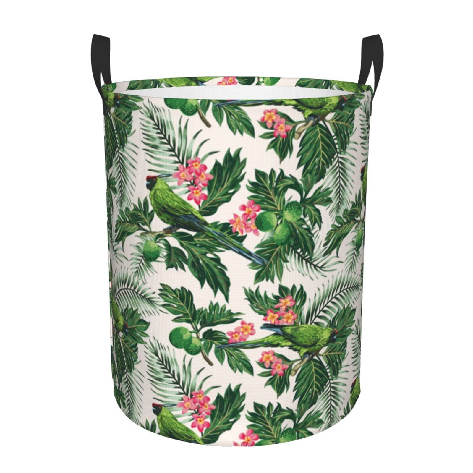 Large Laundry Basket with Handles - Cute Parrot Palm Leaf Green Kids Baby Dirty Clothes Laundry Hamper for Bedroom Aesthetic