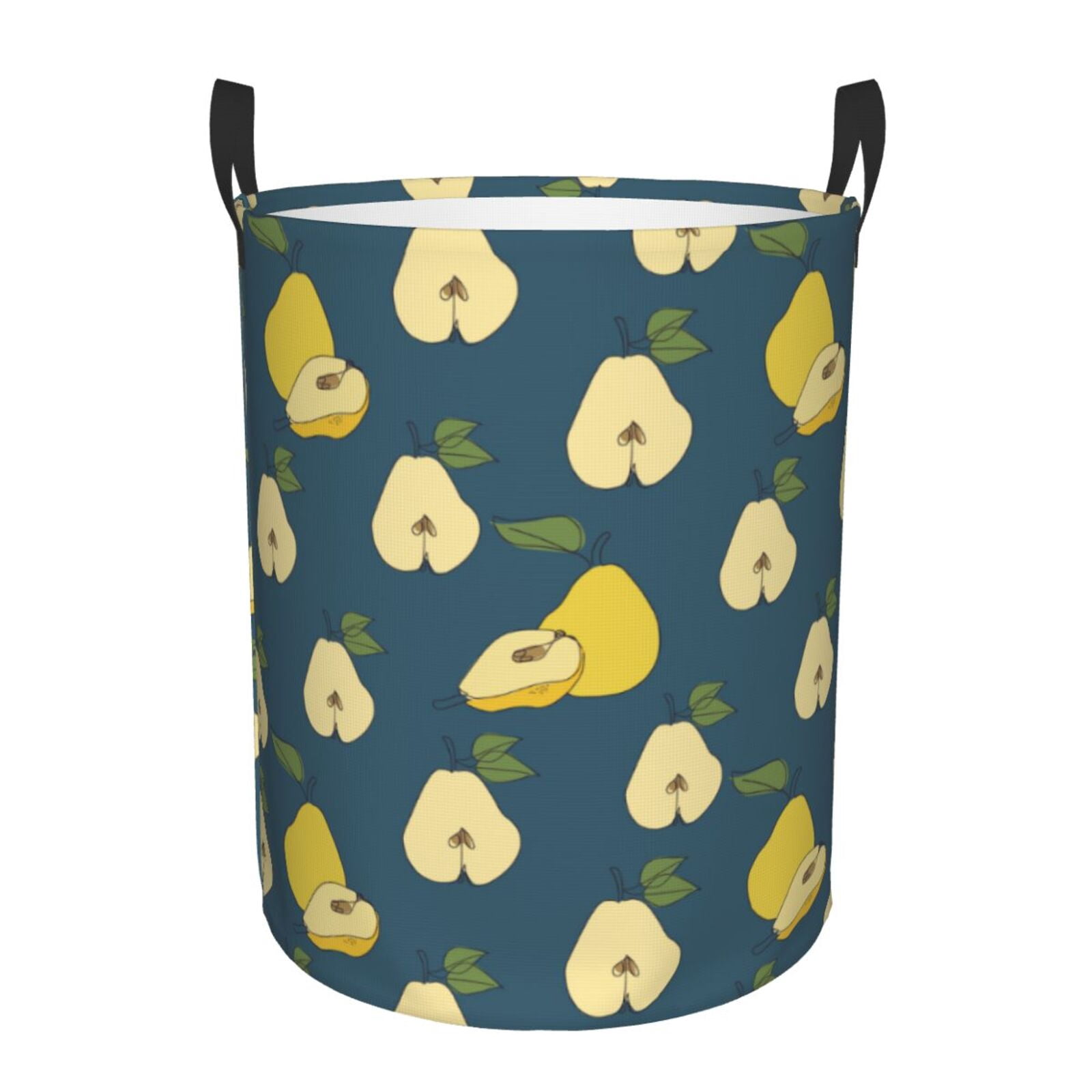 Large Laundry Basket with Handles - Cute Pear Green Leaves Blue Kids Baby Dirty Clothes Laundry Hamper for Bedroom Aesthetic