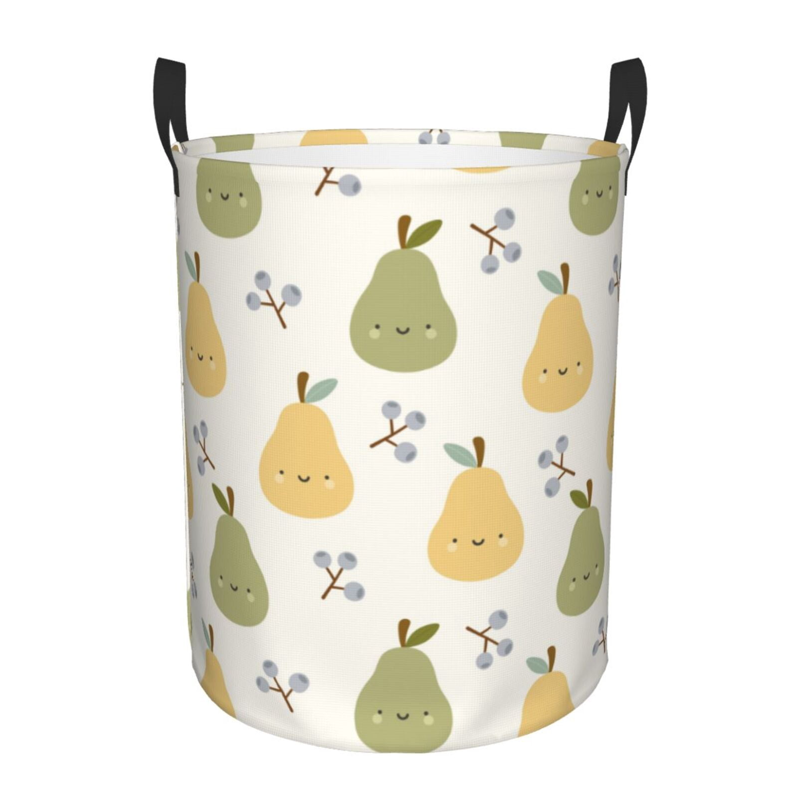 Large Laundry Basket with Handles - Cute Pear Green Yellow Kids Baby Dirty Clothes Laundry Hamper for Bedroom Aesthetic