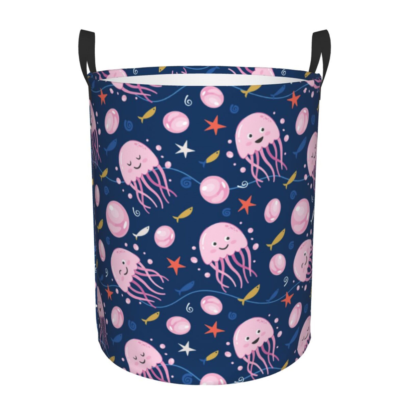 Large Laundry Basket with Handles - Cute Pink Jellyfish Kids Baby Dirty Clothes Laundry Hamper for Bedroom Aesthetic