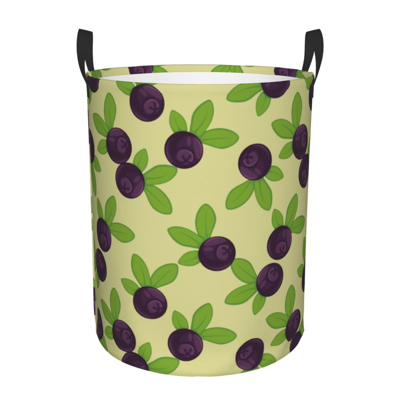 Large Laundry Basket with Handles - Cute Purple Blueberry Leaves Kids Baby Dirty Clothes Laundry Hamper for Bedroom Aesthetic