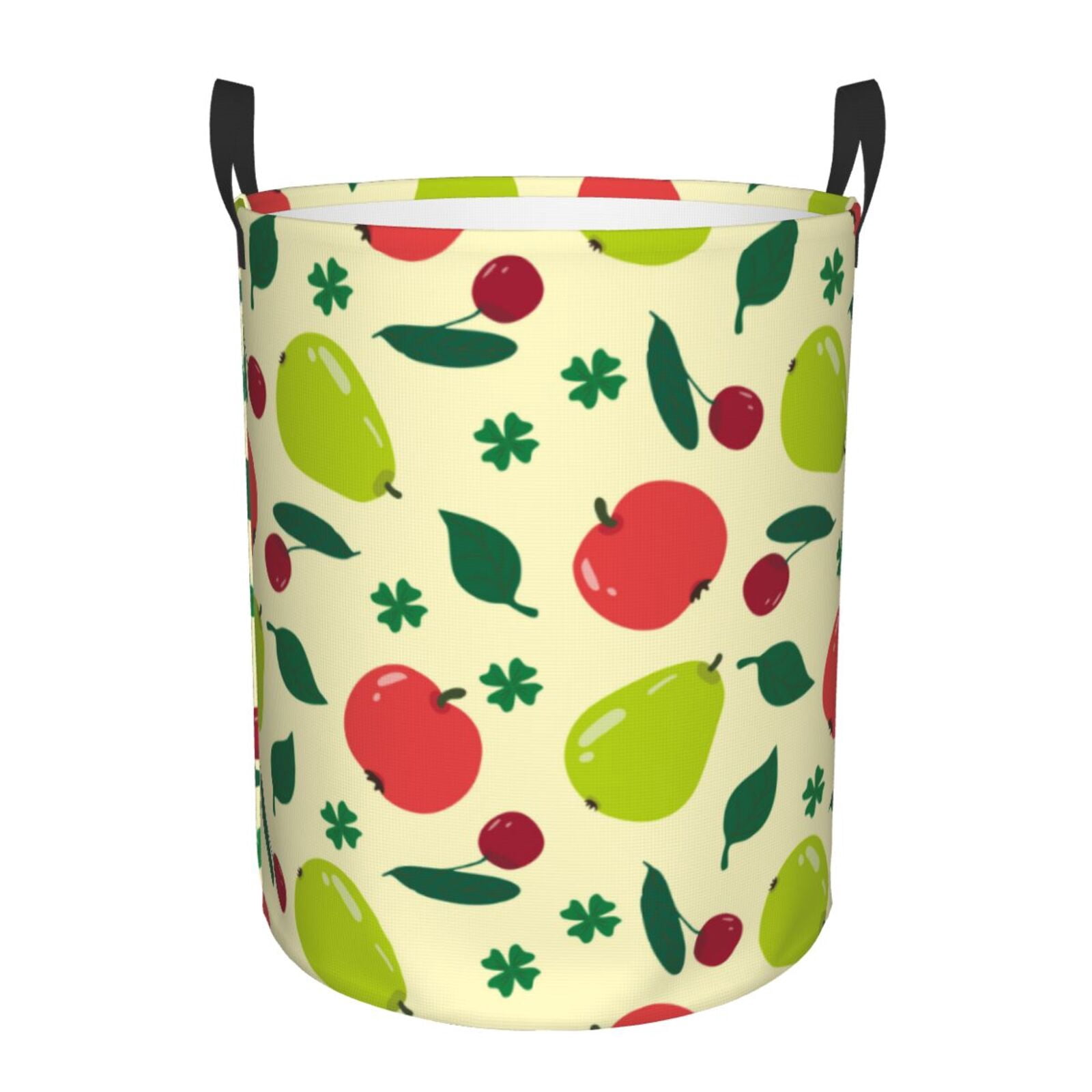 Large Laundry Basket with Handles - Cute Teal Pear Red Fruit Kids Baby Dirty Clothes Laundry Hamper for Bedroom Aesthetic