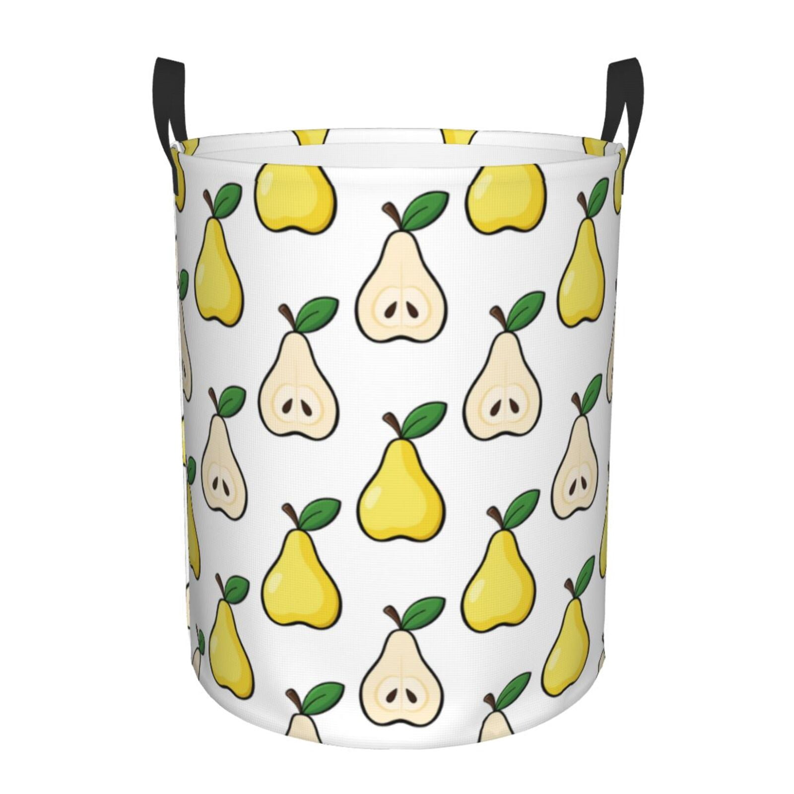 Large Laundry Basket with Handles - Cute Yellow Pear Green Leaves Kids Baby Dirty Clothes Laundry Hamper for Bedroom Aesthetic