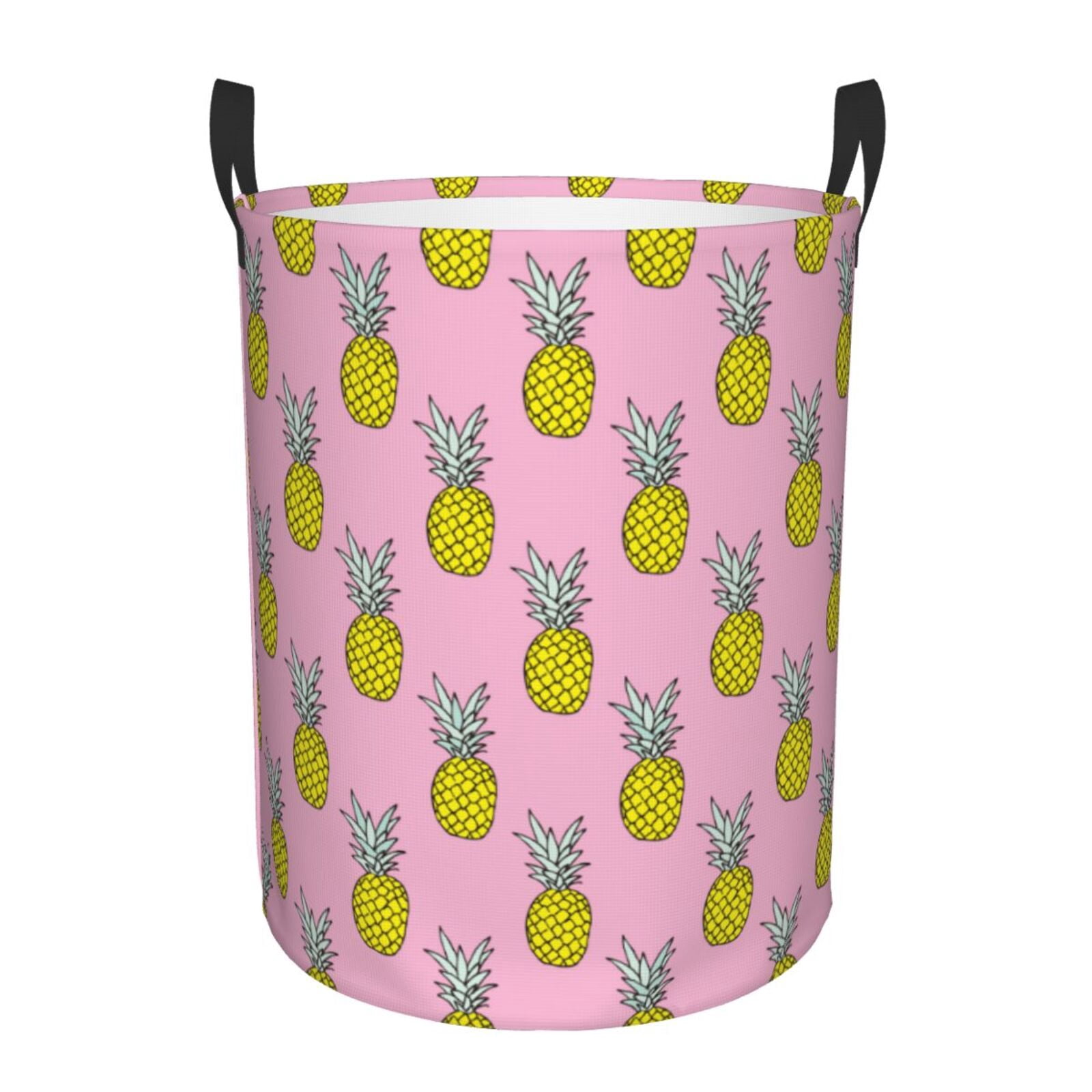 Large Laundry Basket with Handles - Cute Yellow Pineapple Pink Kids Baby Dirty Clothes Laundry Hamper for Bedroom Aesthetic