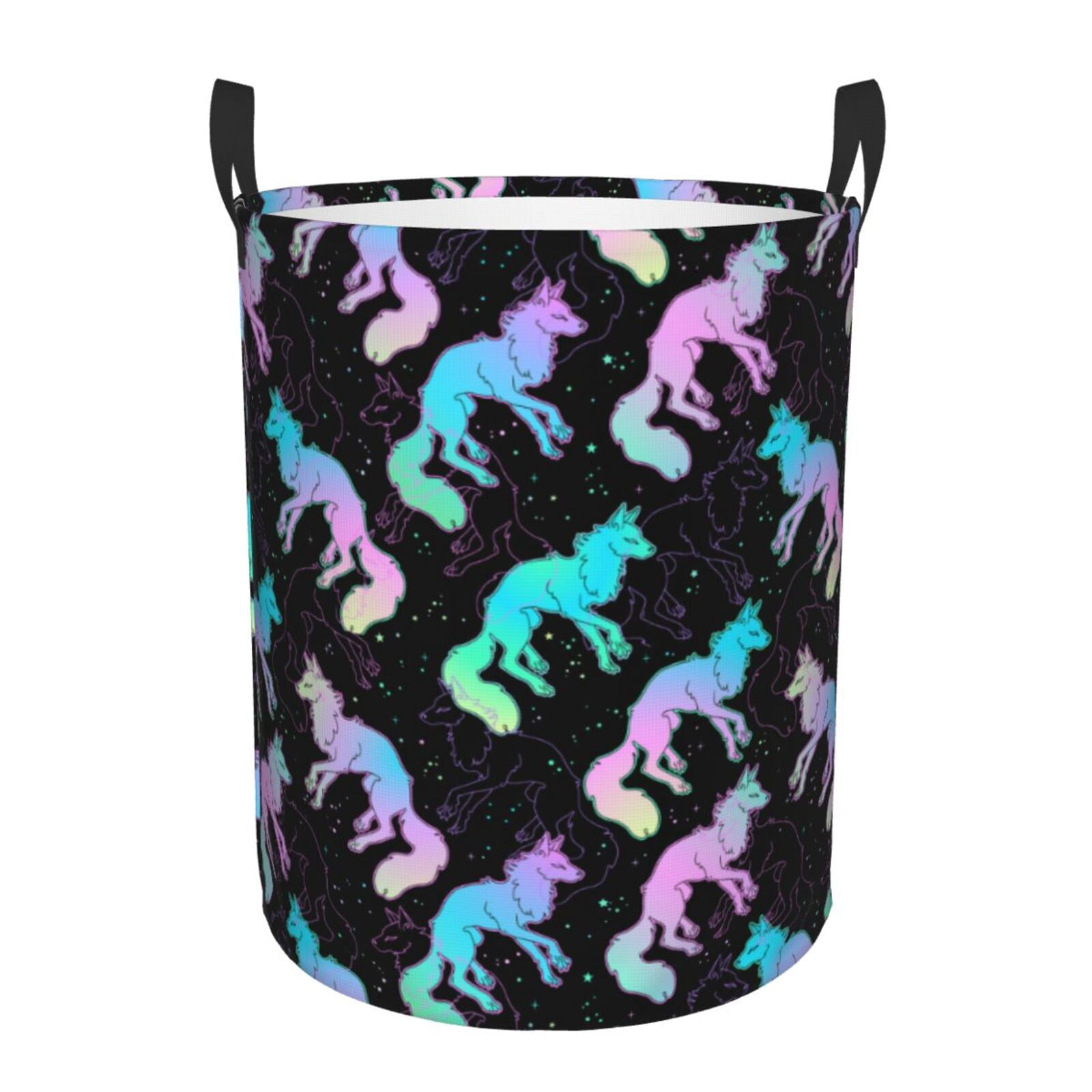Large Laundry Basket with Handles - Dazzling Color Fox Kids Baby Dirty Clothes Laundry Hamper for Bedroom Aesthetic