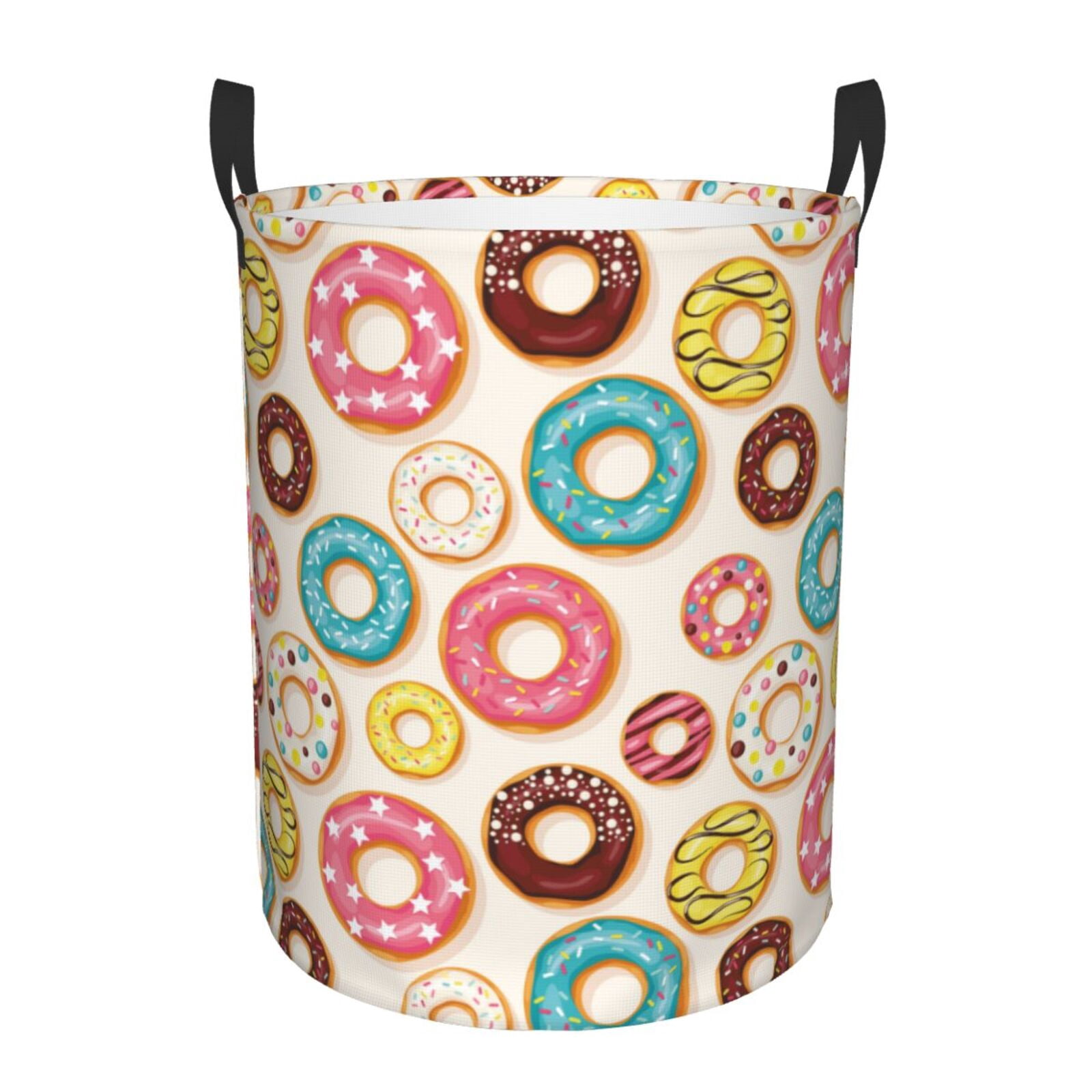 Large Laundry Basket with Handles - Donut Print No.9028 Kids Baby Dirty Clothes Laundry Hamper for Bedroom Aesthetic