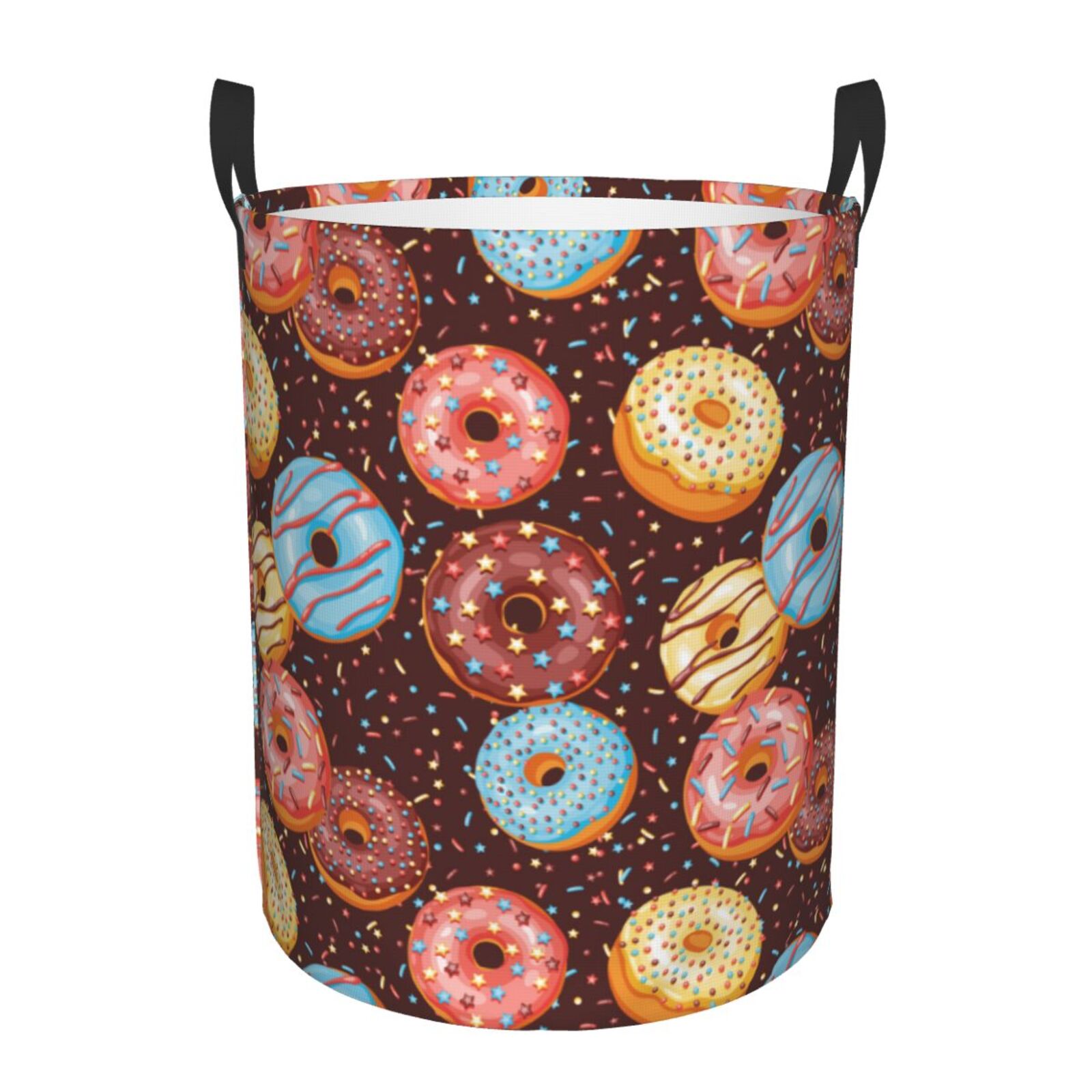 Large Laundry Basket with Handles - Donut Print No.9038 Kids Baby Dirty Clothes Laundry Hamper for Bedroom Aesthetic