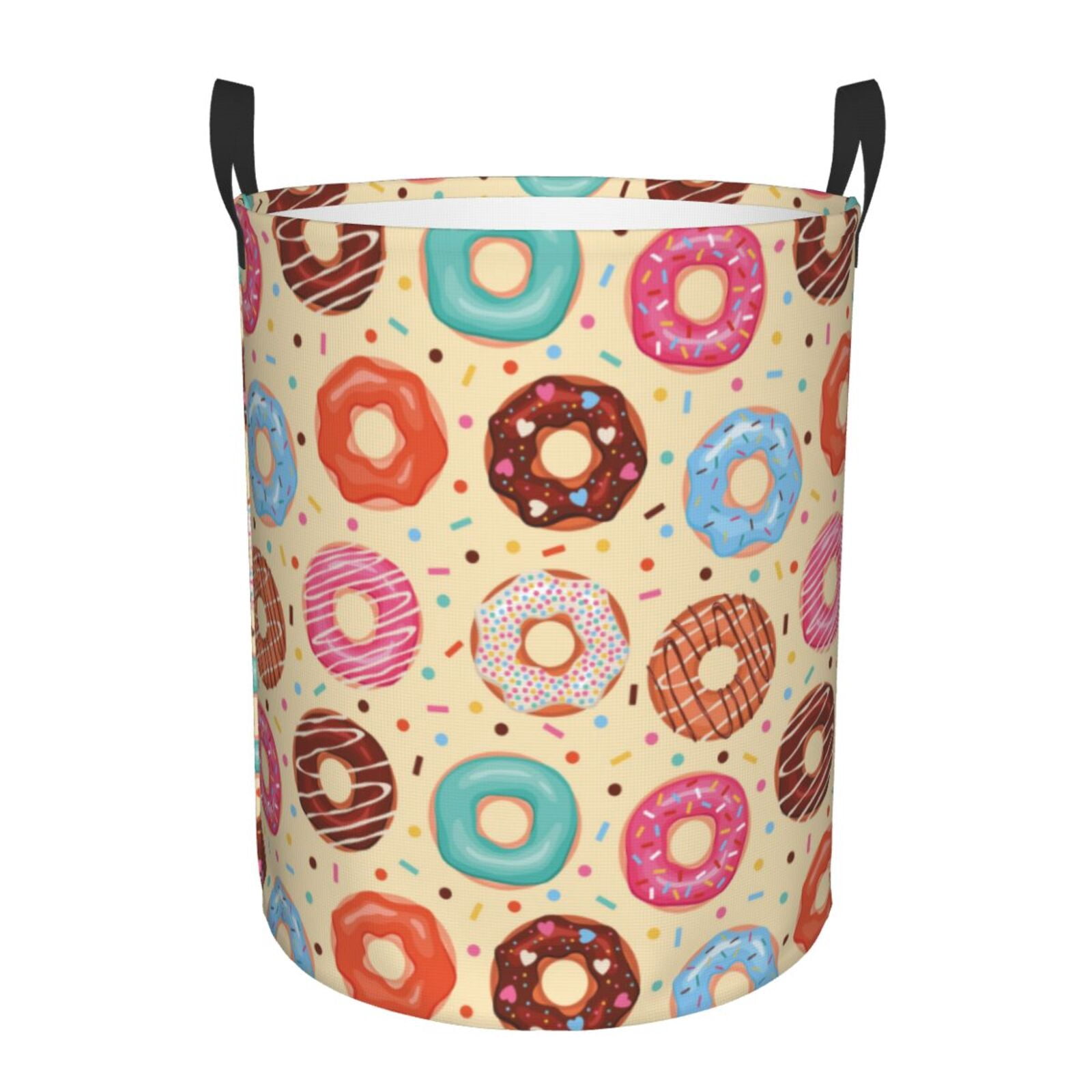 Large Laundry Basket with Handles - Donut Print No.9040 Kids Baby Dirty Clothes Laundry Hamper for Bedroom Aesthetic