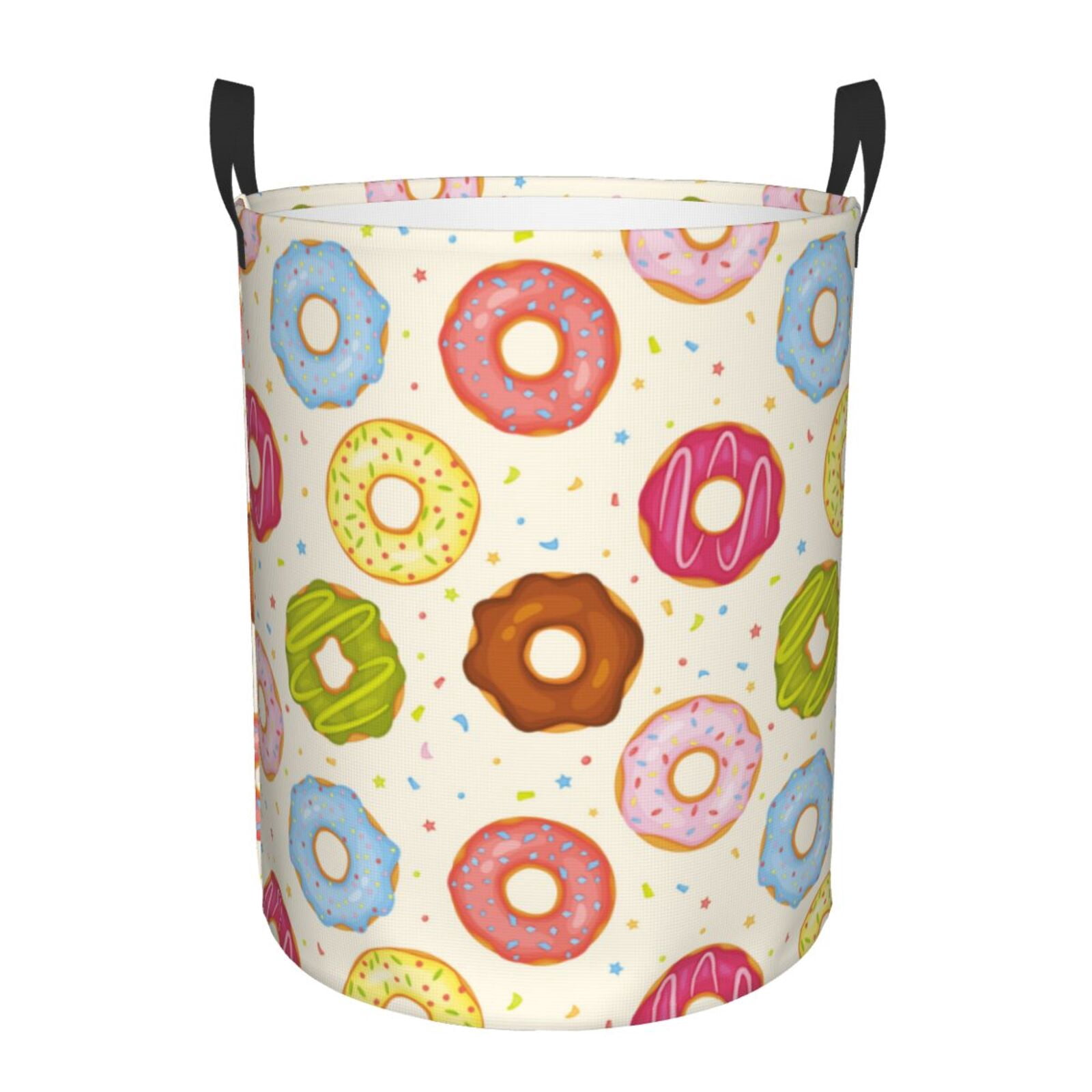 Large Laundry Basket with Handles - Donut Print No.9049 Kids Baby Dirty Clothes Laundry Hamper for Bedroom Aesthetic
