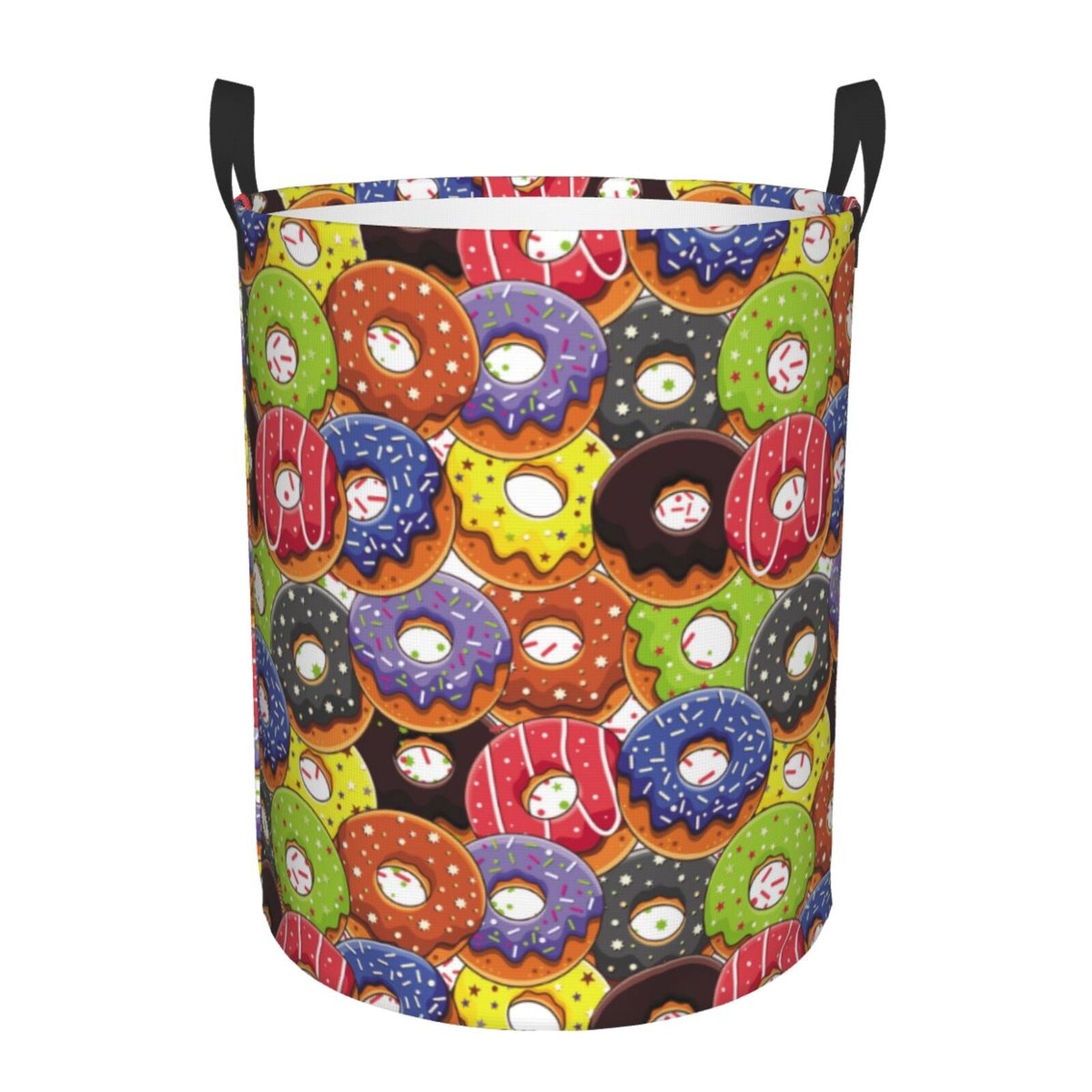 Large Laundry Basket with Handles - Donut Print No.9054 Kids Baby Dirty Clothes Laundry Hamper for Bedroom Aesthetic