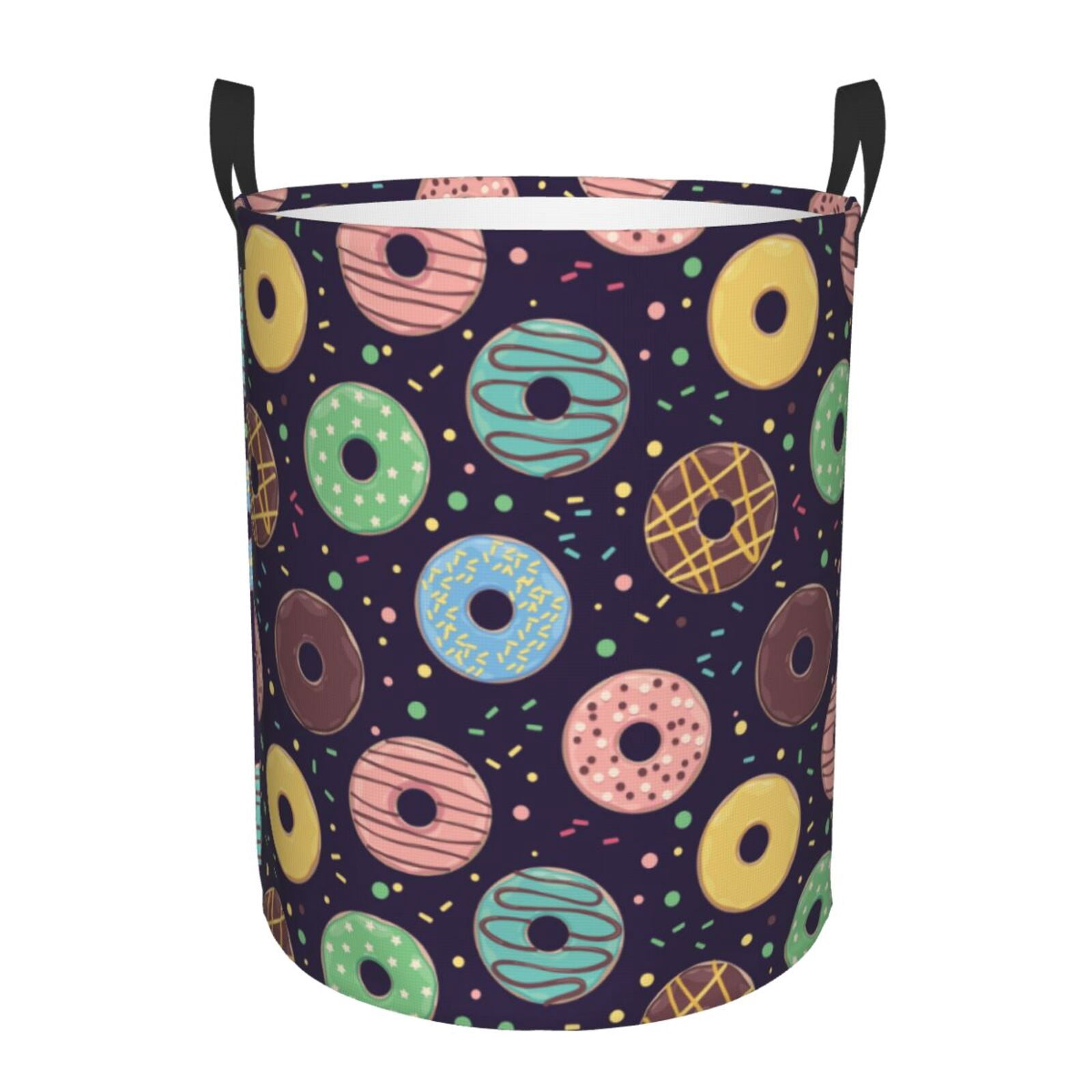 Large Laundry Basket with Handles - Donut Print No.9065 Kids Baby Dirty Clothes Laundry Hamper for Bedroom Aesthetic