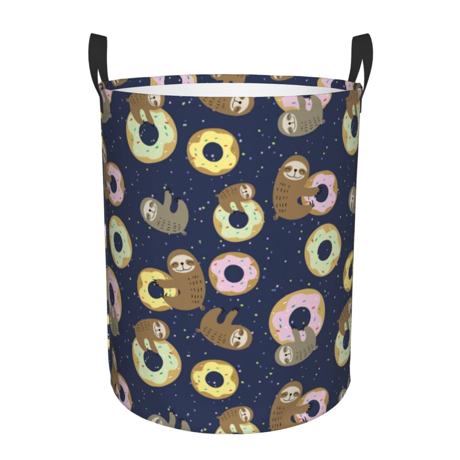Large Laundry Basket with Handles - Donut Sloth Print Kids Baby Dirty Clothes Laundry Hamper for Bedroom Aesthetic