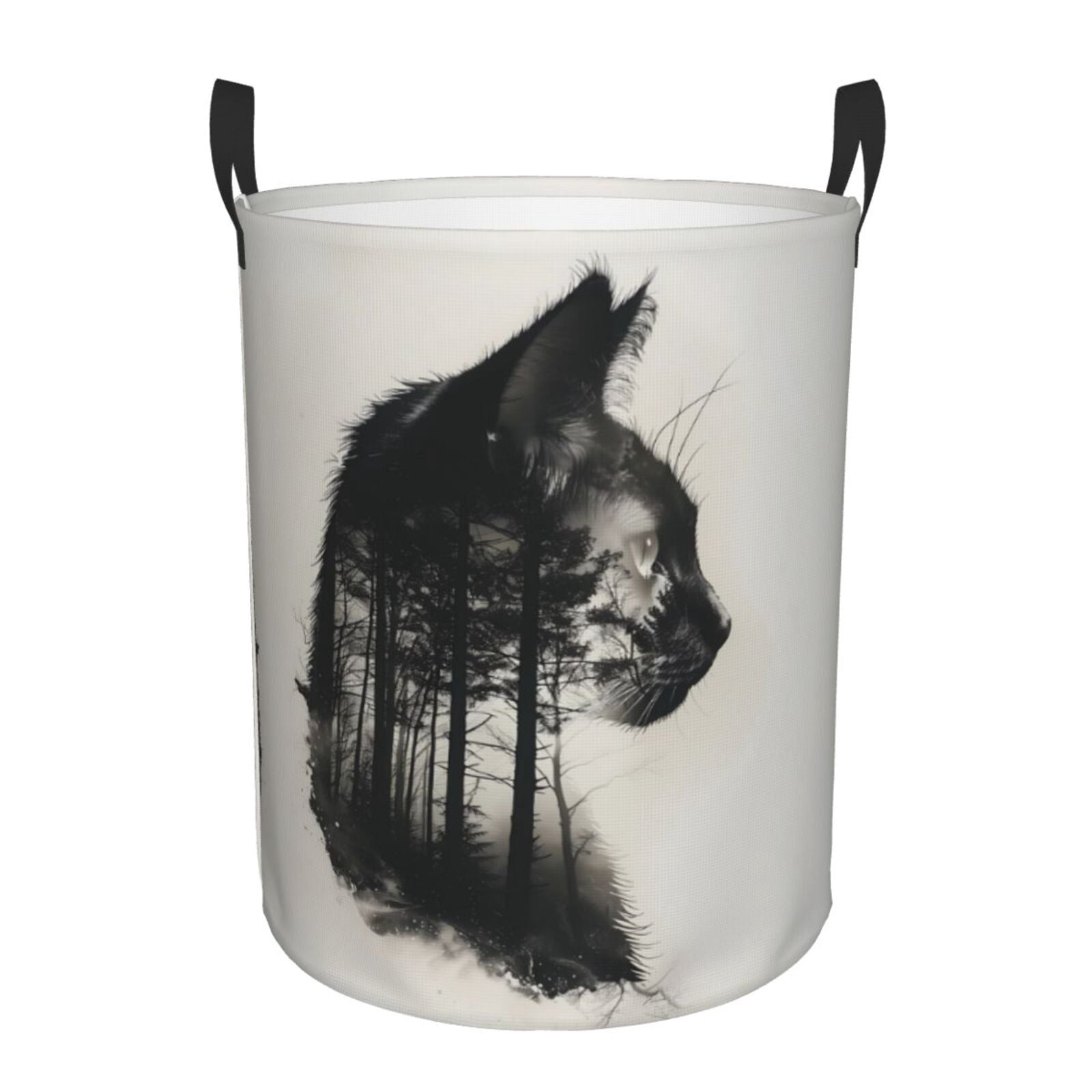 Large Laundry Basket with Handles - Double Exposure Cat Forest Kids Baby Dirty Clothes Laundry Hamper for Bedroom Aesthetic