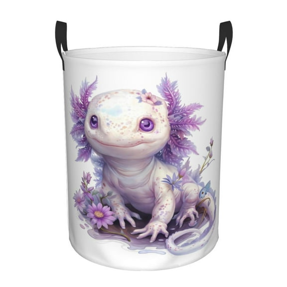 Large Laundry Basket with Handles - Dreamy Bioluminescent Axolotl D Kids Baby Dirty Clothes Laundry Hamper for Bedroom Aesthetic