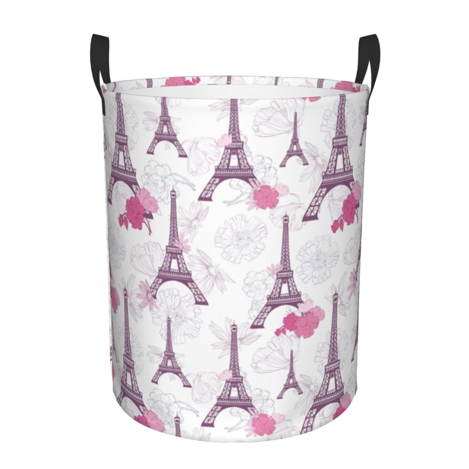 Large Laundry Basket with Handles - Eiffel Tower flowers Kids Baby Dirty Clothes Laundry Hamper for Bedroom Aesthetic