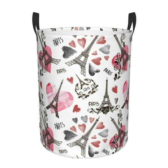 Large Laundry Basket with Handles - Eiffel Tower paris heart Kids Baby Dirty Clothes Laundry Hamper for Bedroom Aesthetic