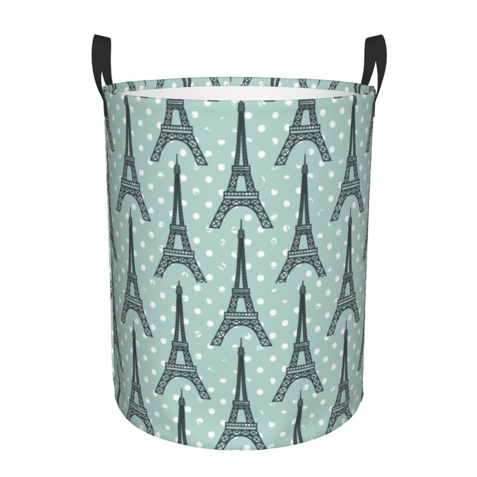 Large Laundry Basket with Handles - Eiffel Tower polka dots Kids Baby Dirty Clothes Laundry Hamper for Bedroom Aesthetic