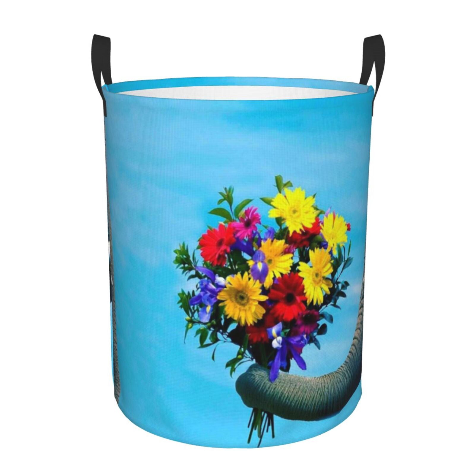 Large Laundry Basket with Handles - Elephant Trunk Couple Flowers Kids Baby Dirty Clothes Laundry Hamper for Bedroom Aesthetic