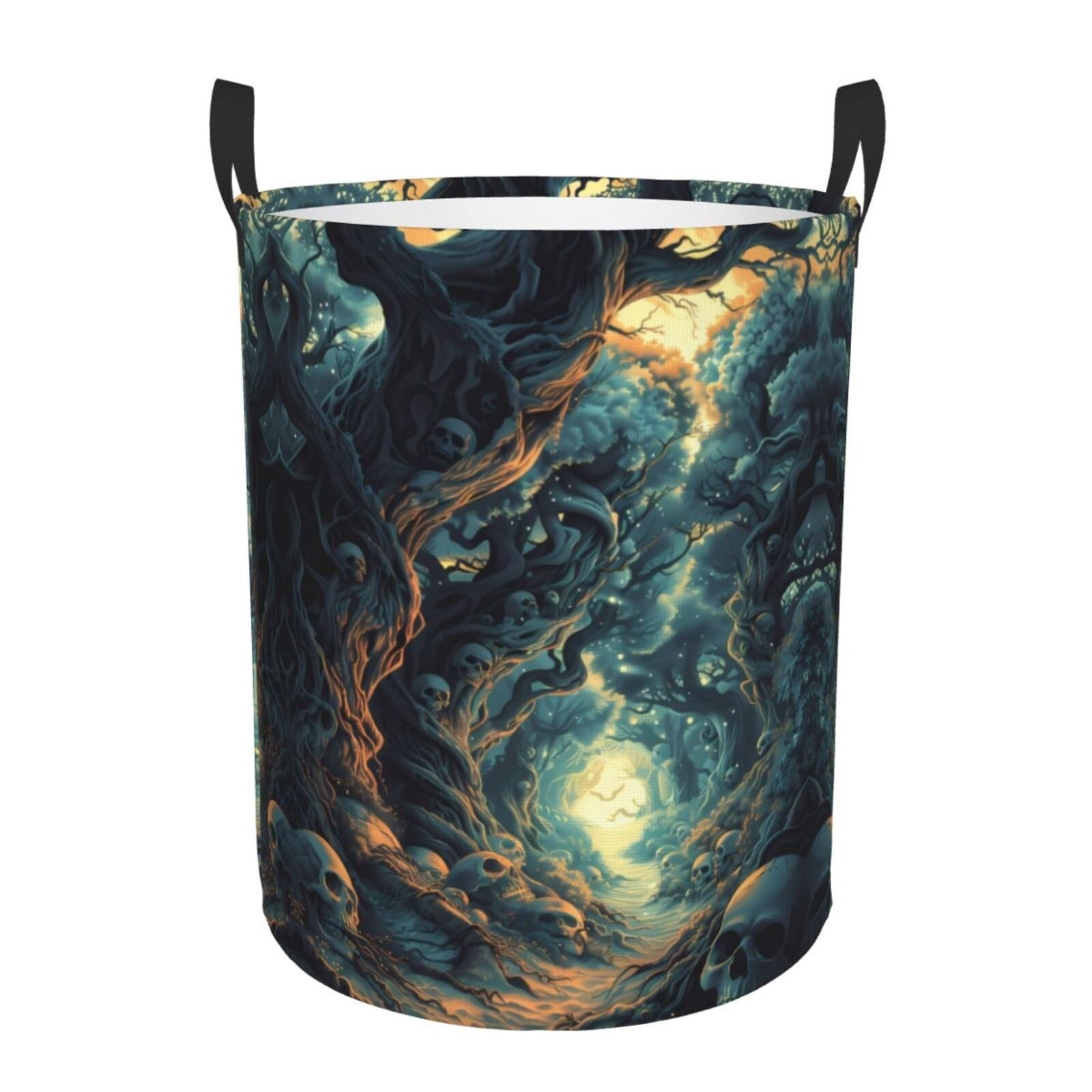 Large Laundry Basket with Handles - Enchanted Forest Skull Path Kids Baby Dirty Clothes Laundry Hamper for Bedroom Aesthetic