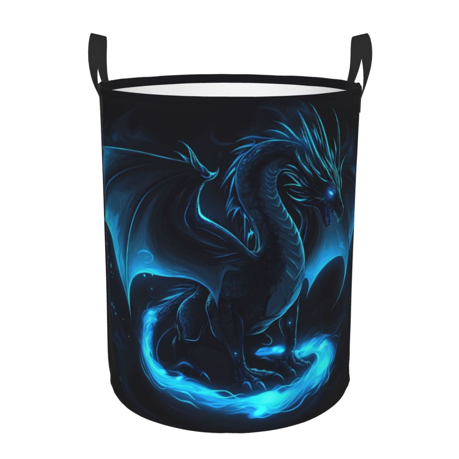 Large Laundry Basket with Handles - Ethereal Blue Fire Dragon Kids Baby Dirty Clothes Laundry Hamper for Bedroom Aesthetic