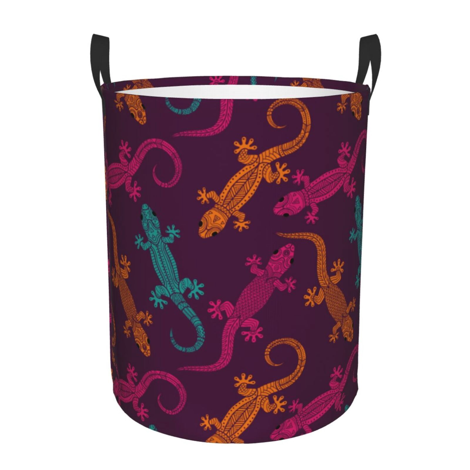 Large Laundry Basket with Handles - Exotic Cute Gecko Lizard Kids Baby Dirty Clothes Laundry Hamper for Bedroom Aesthetic
