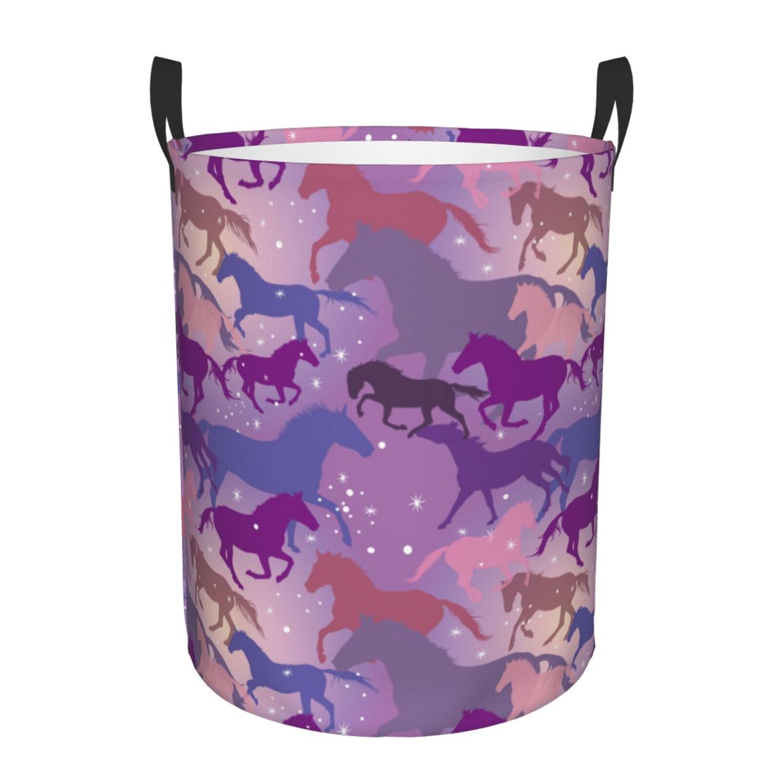 Large Laundry Basket with Handles - Fantasy Cool Horse Gradient Color Kids Baby Dirty Clothes Laundry Hamper for Bedroom Aesthetic