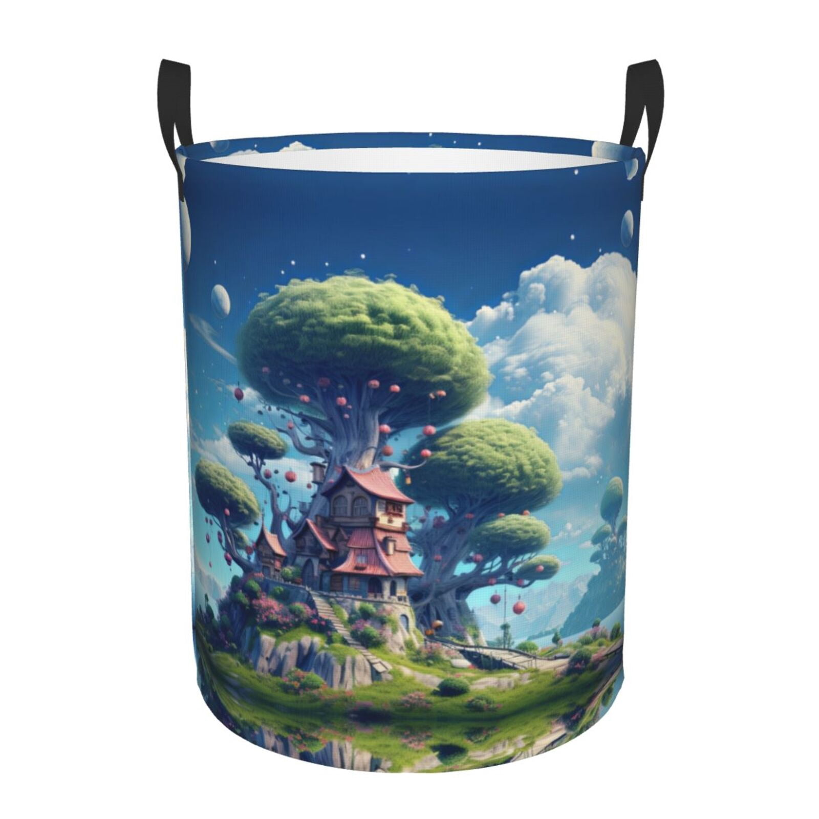 Large Laundry Basket with Handles - Fantasy Treehouse Planet Scene Kids Baby Dirty Clothes Laundry Hamper for Bedroom Aesthetic