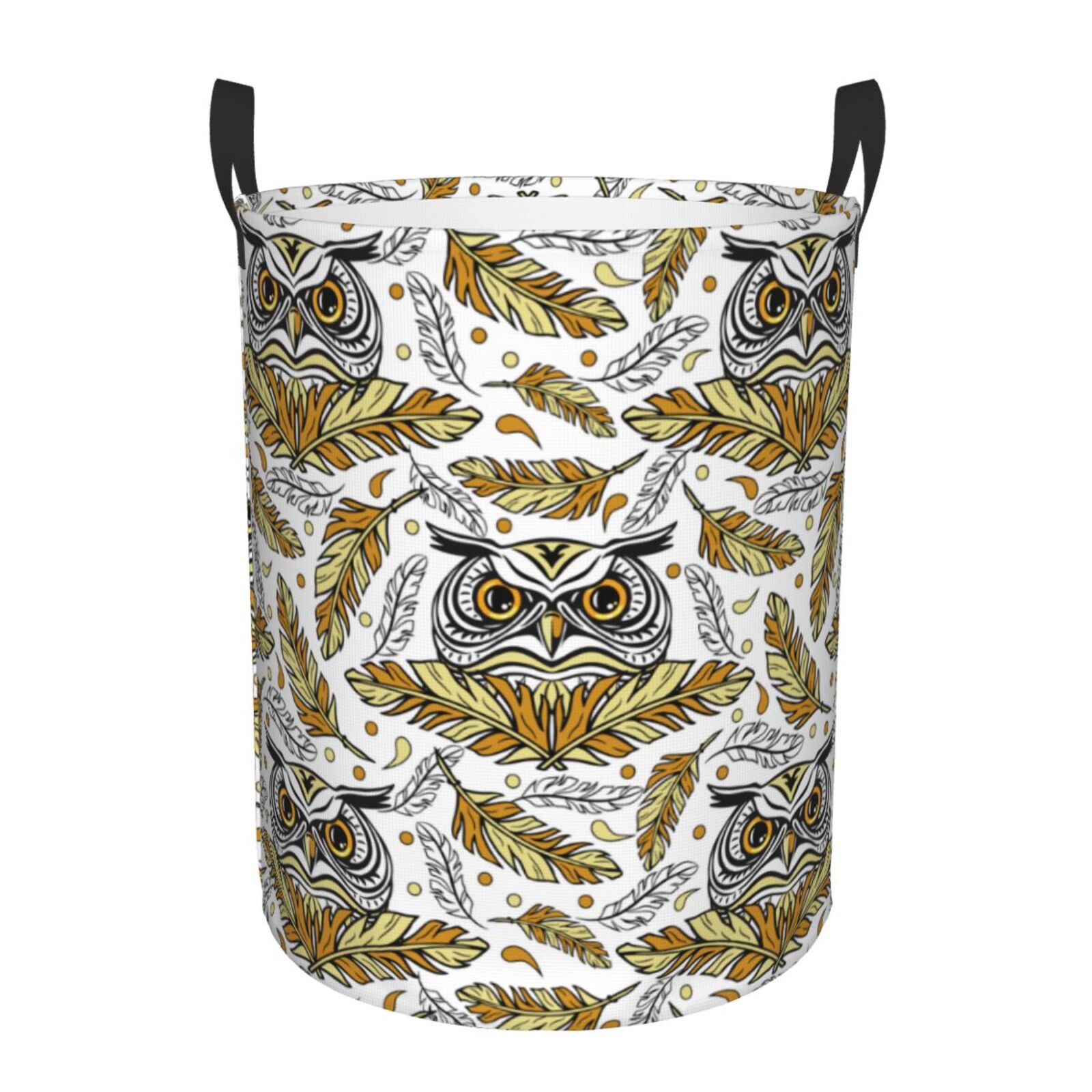 Large Laundry Basket with Handles - Feathered Owl Print Kids Baby Dirty Clothes Laundry Hamper for Bedroom Aesthetic