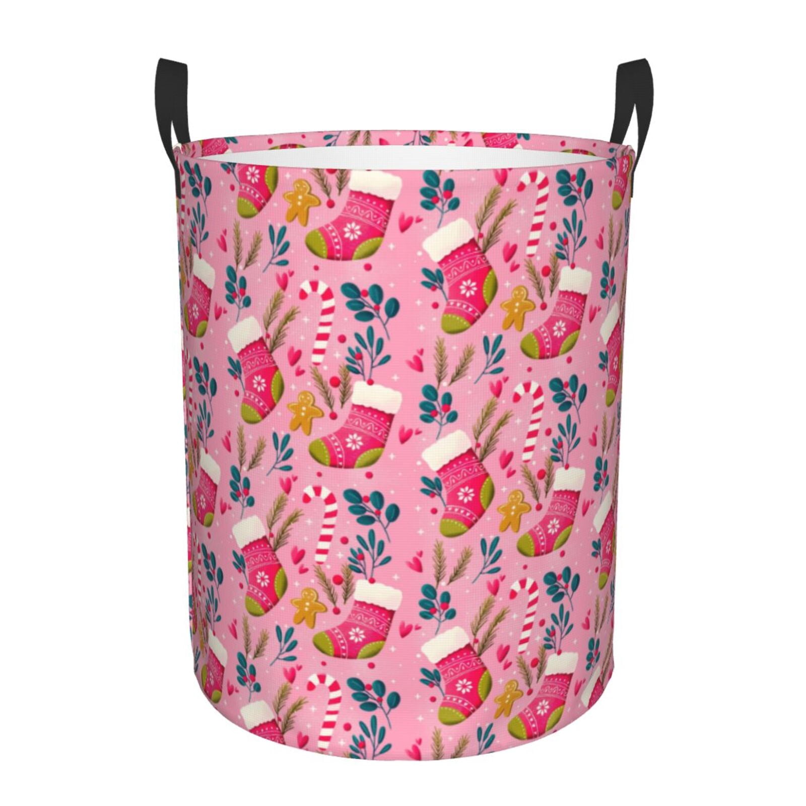 Large Laundry Basket with Handles - Festive Christmas Stocking Cheer Kids Baby Dirty Clothes Laundry Hamper for Bedroom Aesthetic