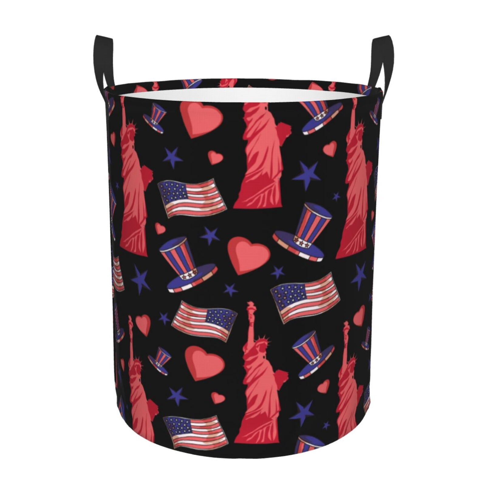 Large Laundry Basket with Handles - Flag heart USA Print Kids Baby Dirty Clothes Laundry Hamper for Bedroom Aesthetic