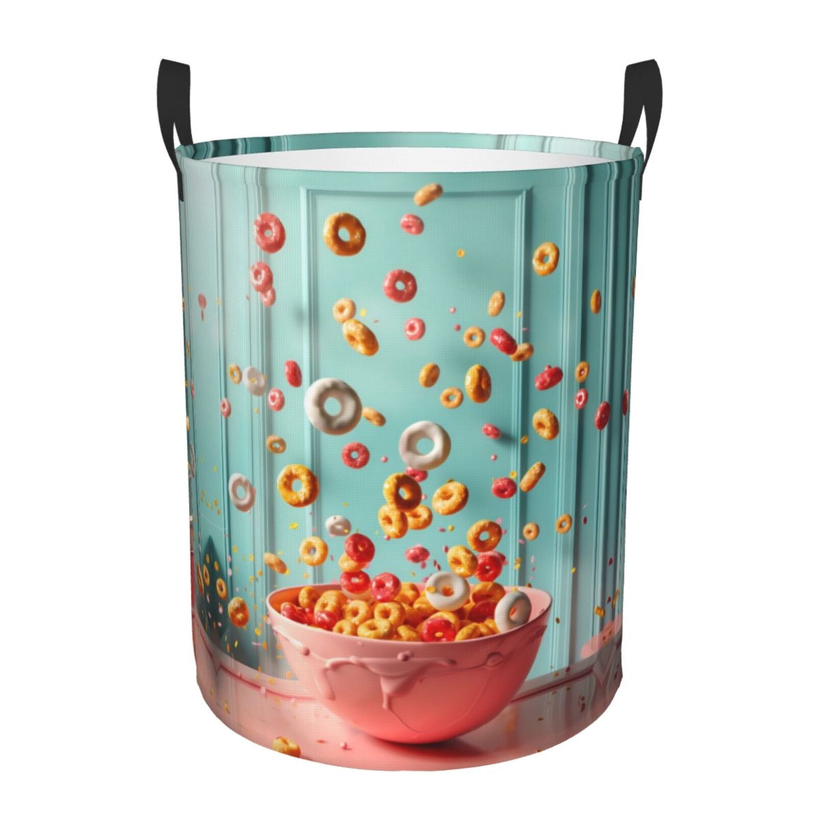 Large Laundry Basket with Handles - Floating Colorful Cereal Kids Baby Dirty Clothes Laundry Hamper for Bedroom Aesthetic