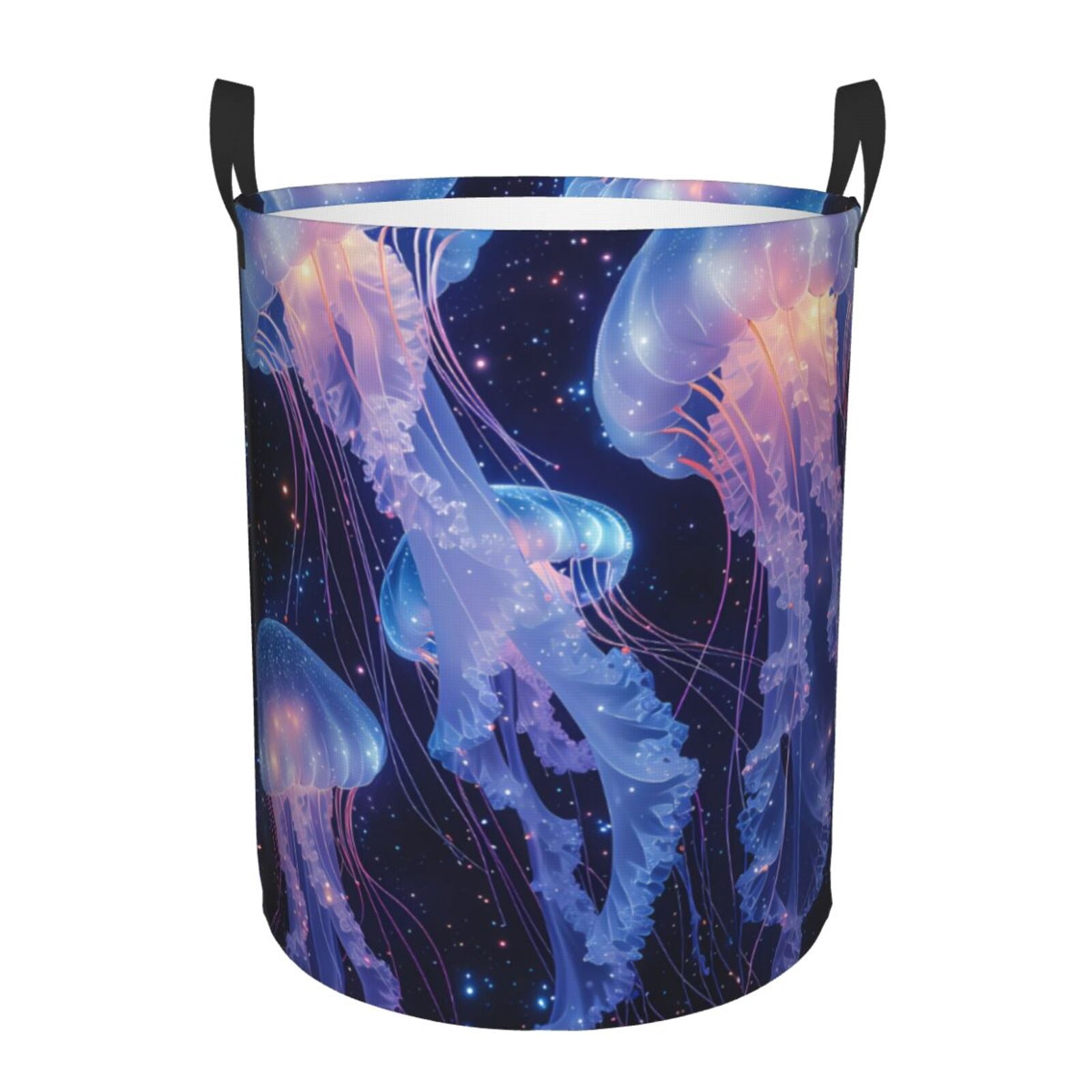 Large Laundry Basket with Handles - Floating Space Jellyfish A Kids Baby Dirty Clothes Laundry Hamper for Bedroom Aesthetic