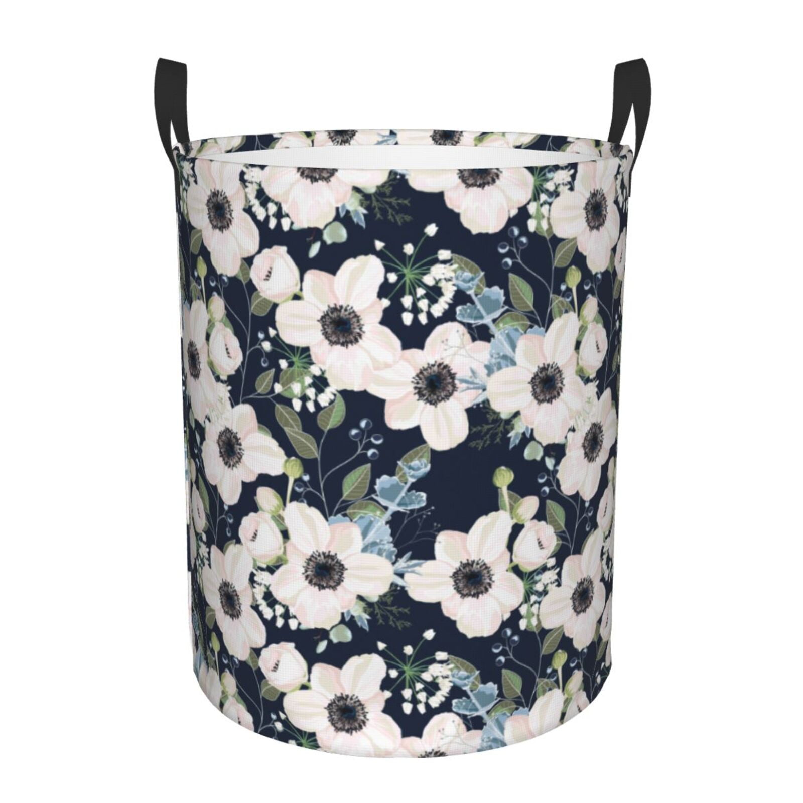 Large Laundry Basket with Handles - Floral Flowers Blue Kids Baby Dirty Clothes Laundry Hamper for Bedroom Aesthetic
