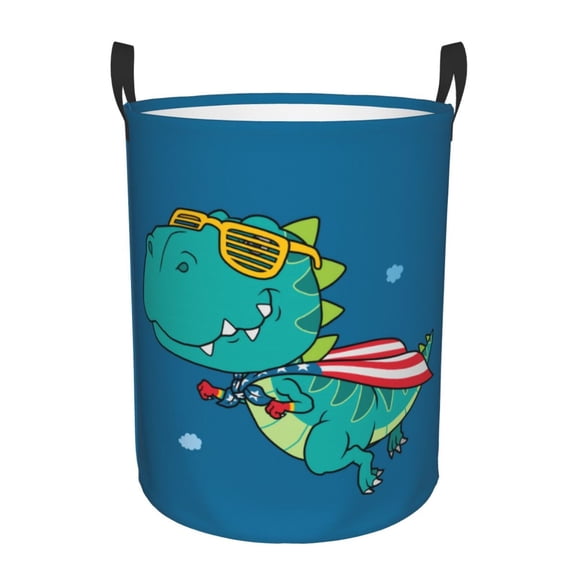 Large Laundry Basket with Handles - Flying Superhero Dinosaur Kids Baby Dirty Clothes Laundry Hamper for Bedroom Aesthetic