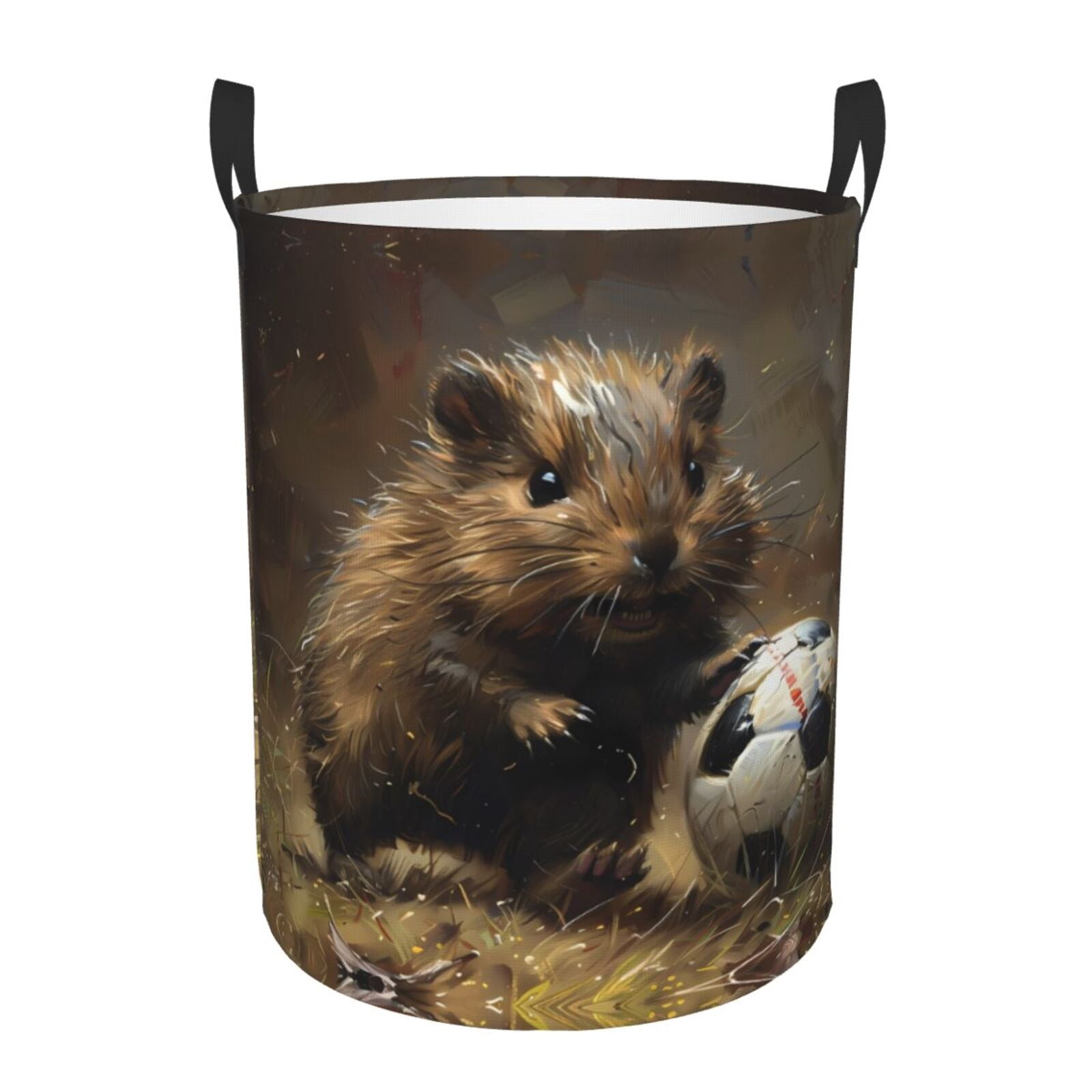 Large Laundry Basket with Handles - Football Loving Hamster Kids Baby Dirty Clothes Laundry Hamper for Bedroom Aesthetic