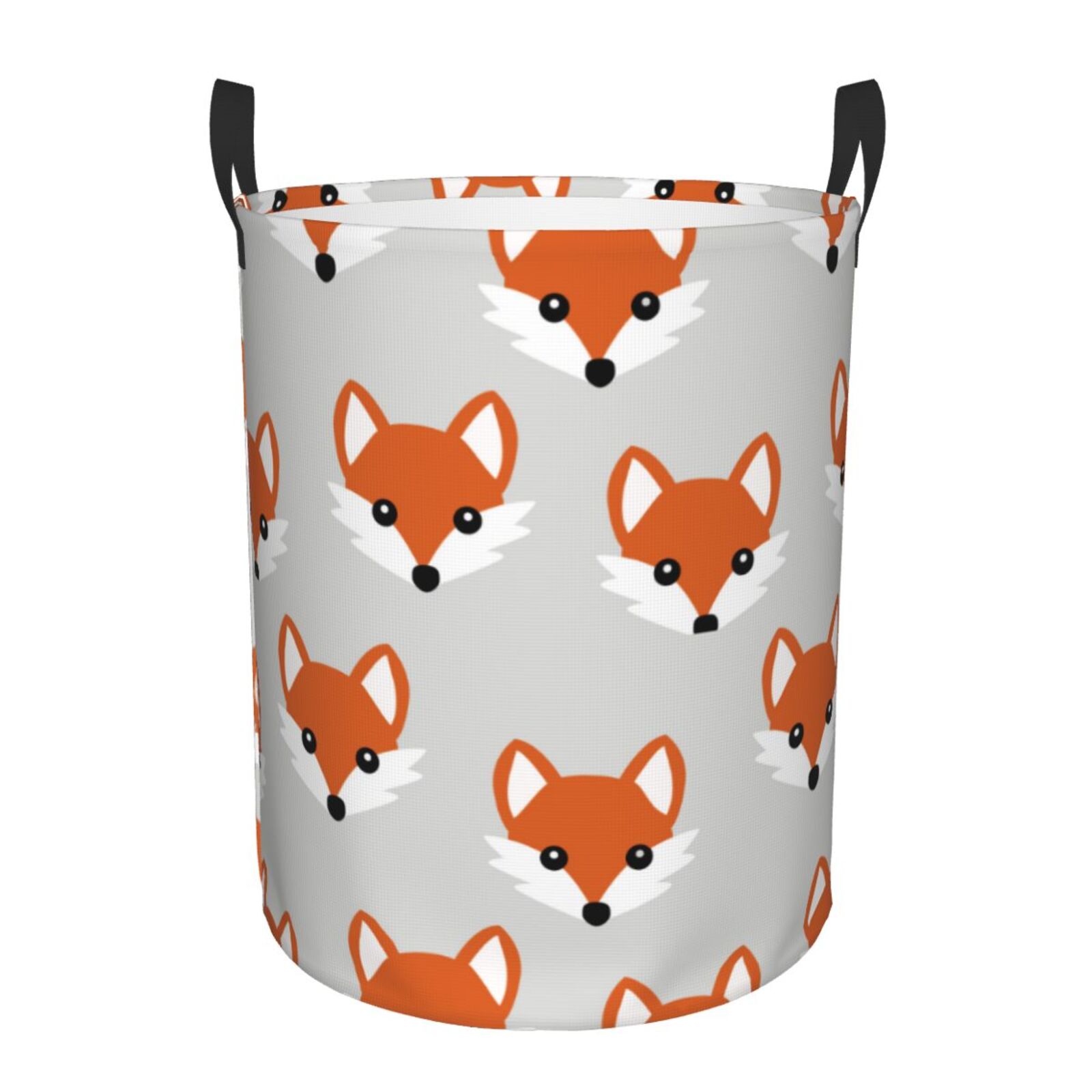 Large Laundry Basket with Handles - Fox Print Light Gray Kids Baby Dirty Clothes Laundry Hamper for Bedroom Aesthetic