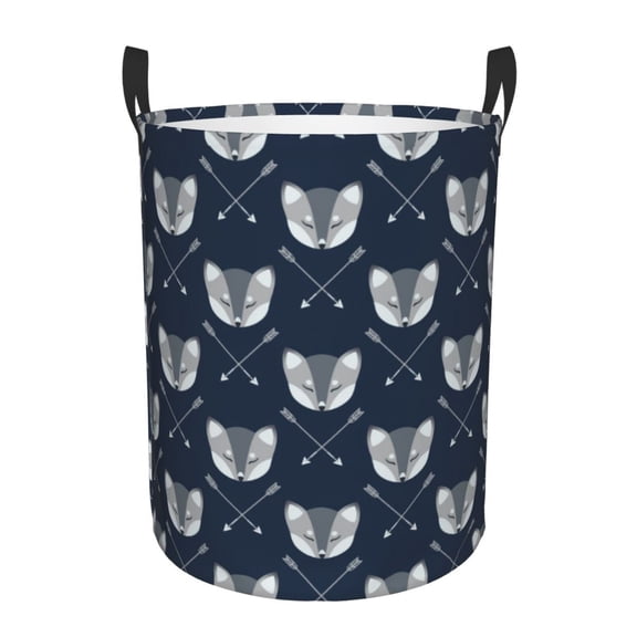 Large Laundry Basket with Handles - Fox Print Navy Kids Baby Dirty Clothes Laundry Hamper for Bedroom Aesthetic