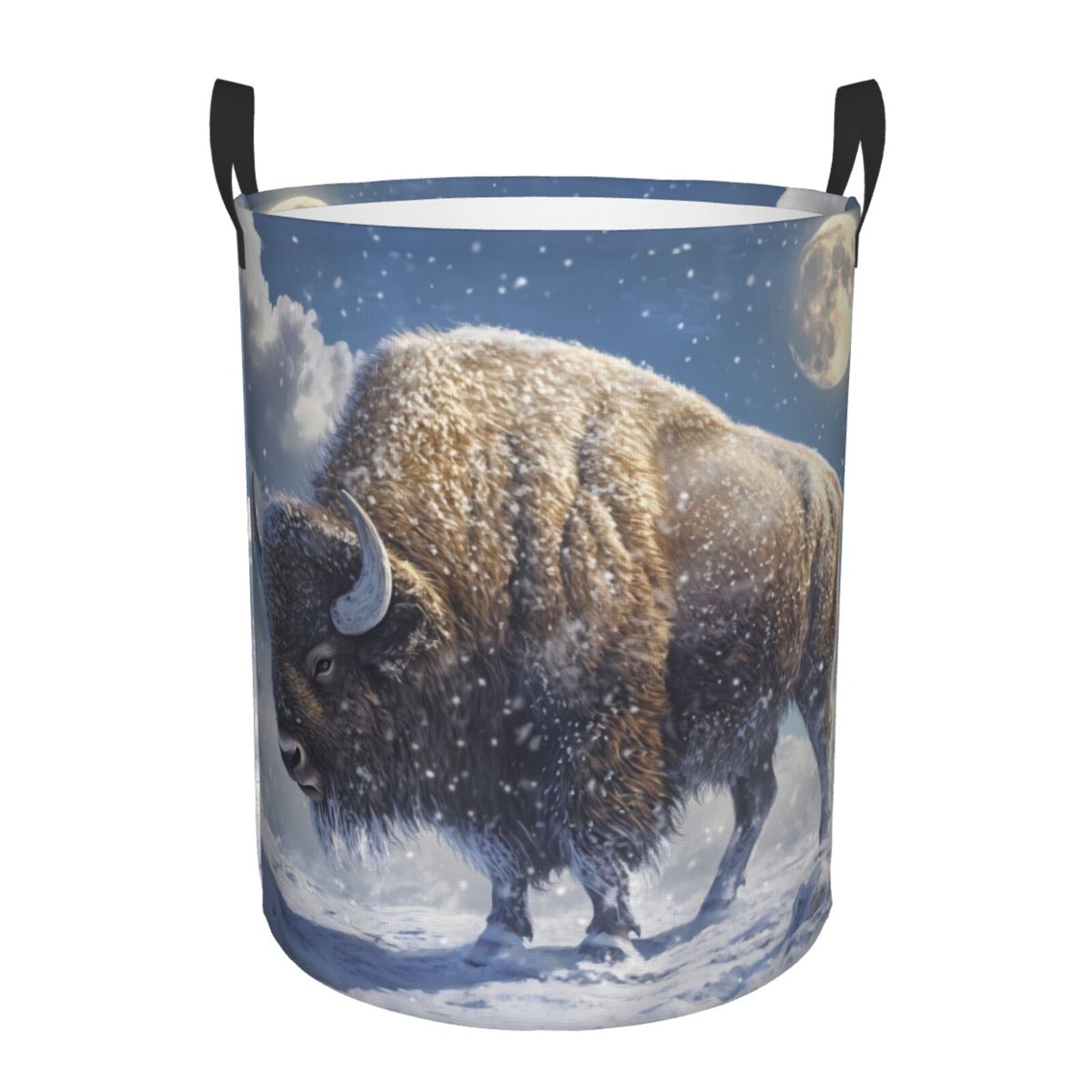 Large Laundry Basket with Handles - Full Moon Snowy Yak Kids Baby Dirty Clothes Laundry Hamper for Bedroom Aesthetic