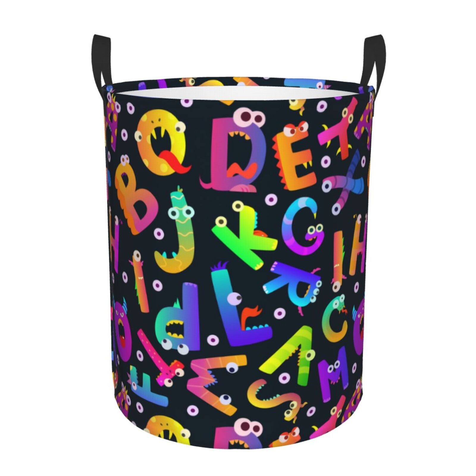 Large Laundry Basket with Handles - Funny Alphabet Monster Kids Baby Dirty Clothes Laundry Hamper for Bedroom Aesthetic
