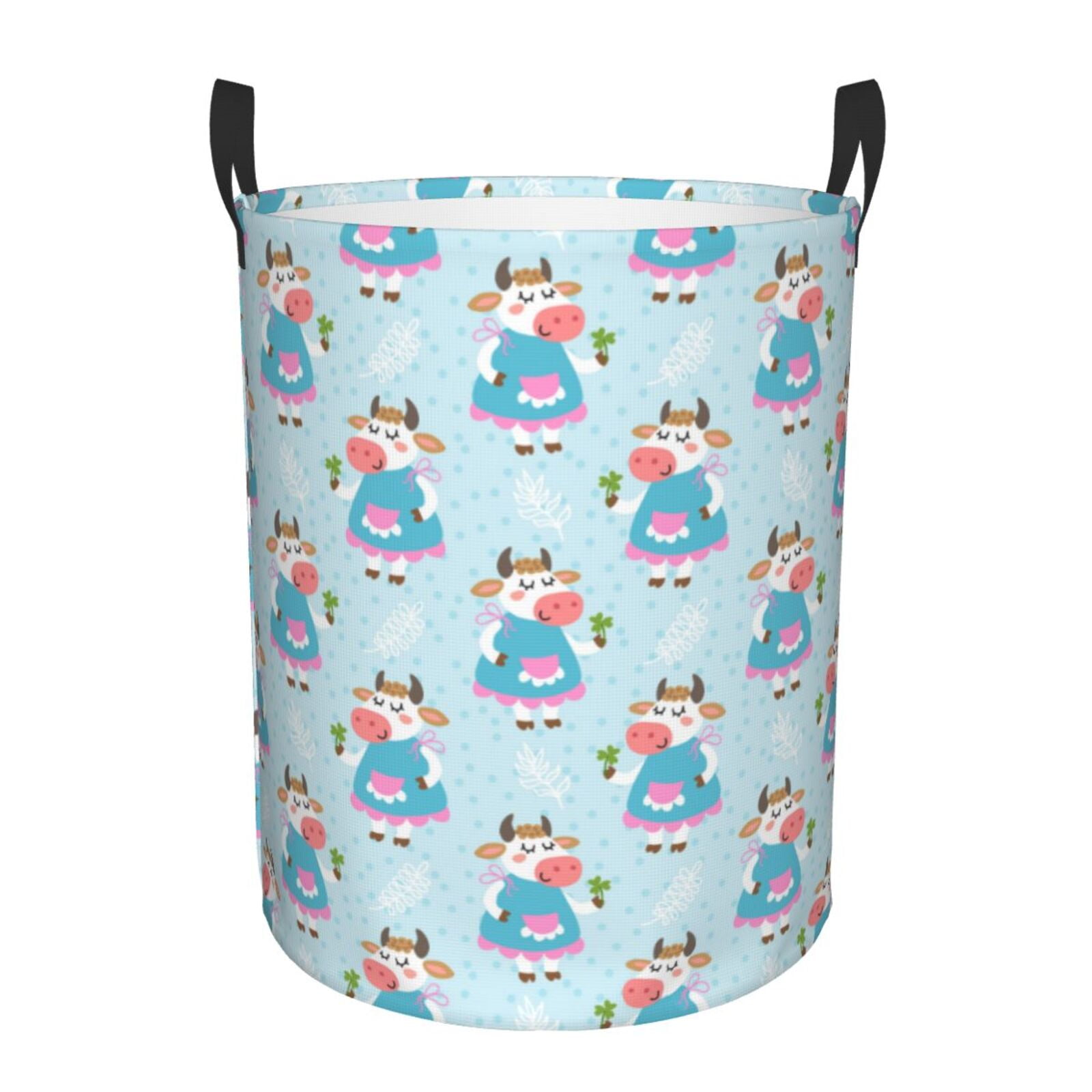 Large Laundry Basket with Handles - Funny Apron Cute Cow Green Kids Baby Dirty Clothes Laundry Hamper for Bedroom Aesthetic