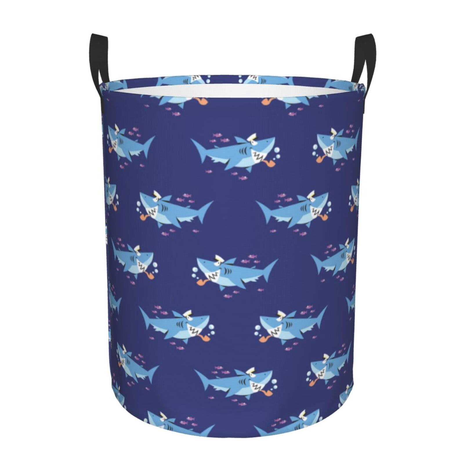 Large Laundry Basket with Handles - Funny Cartoon Cute Shark Blue Kids Baby Dirty Clothes Laundry Hamper for Bedroom Aesthetic
